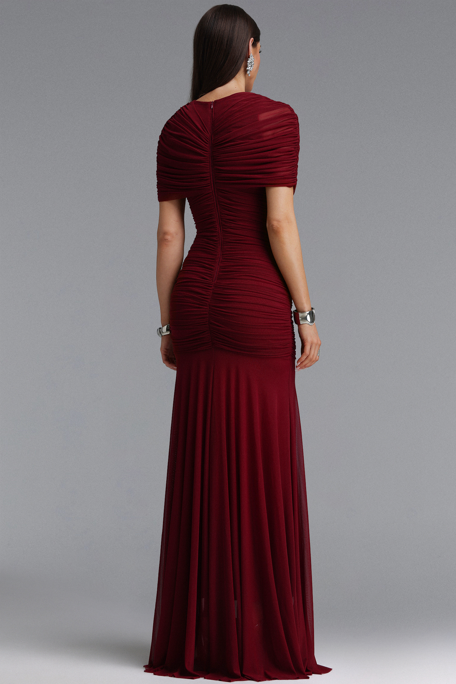 Tiza Elegant Sophisticated Draped Ruched Knitted Maxi Dress