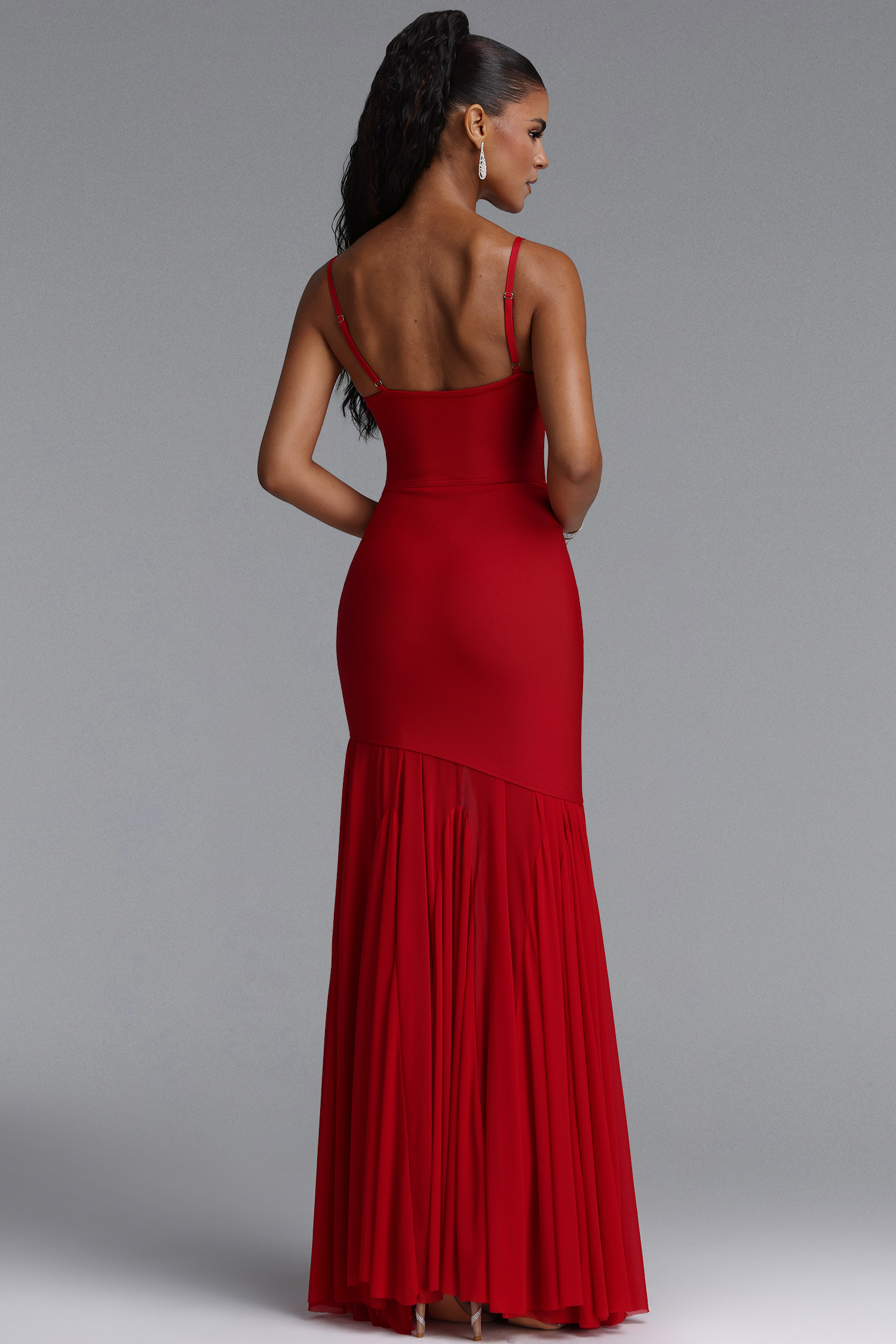 Roie Spaghetti Strap Pleated Mesh Bandage Maxi Dress