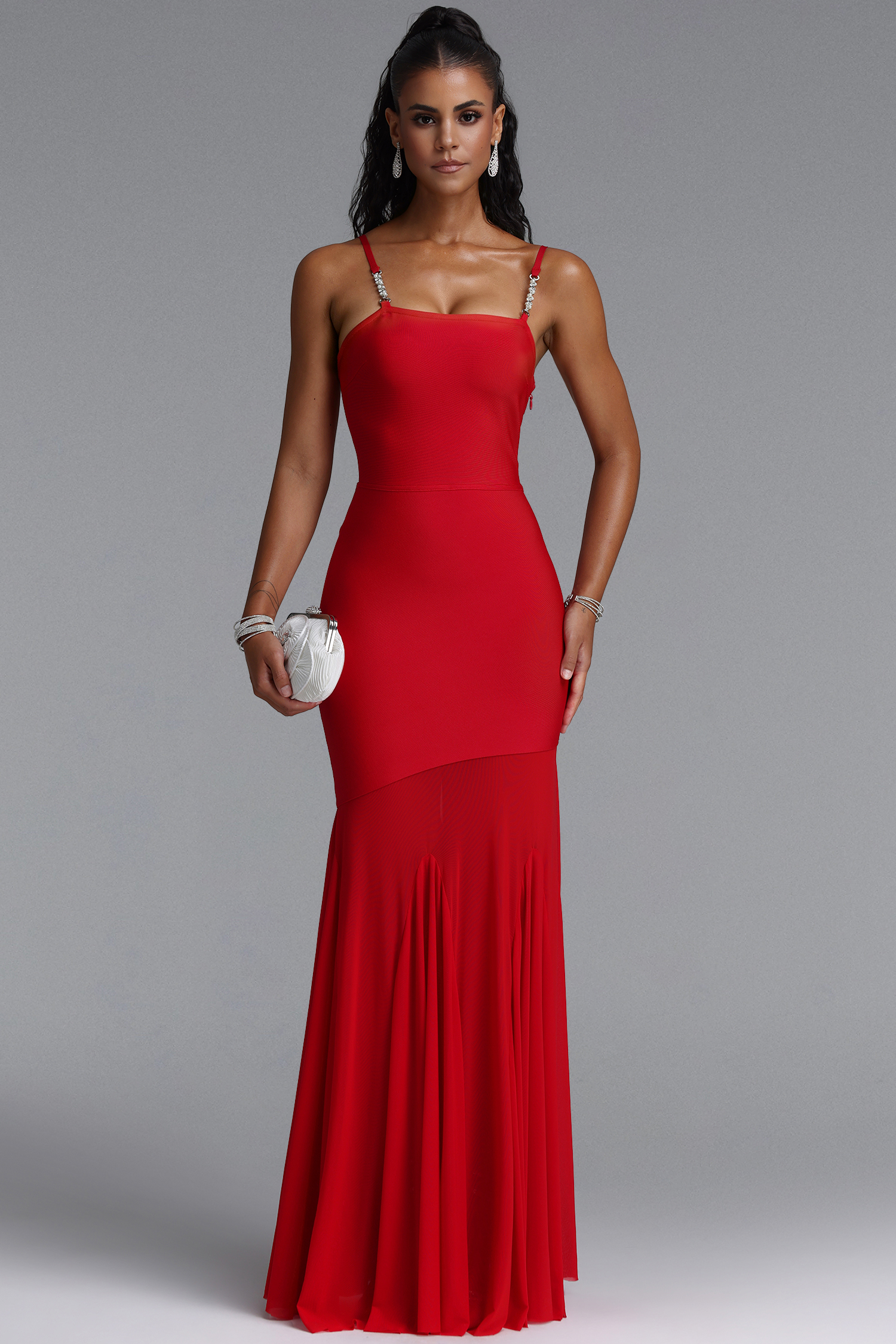 Roie Spaghetti Strap Pleated Mesh Bandage Maxi Dress