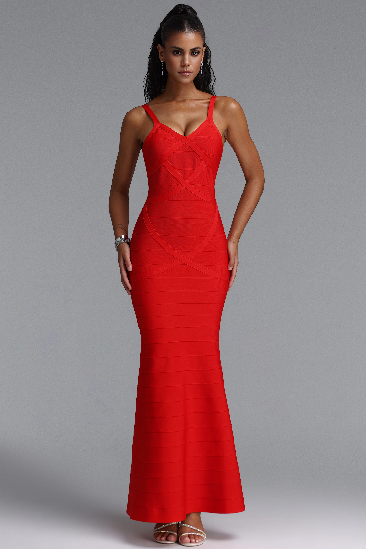 Tiza Sexy Contour V Neck Bandage Maxi Dress
