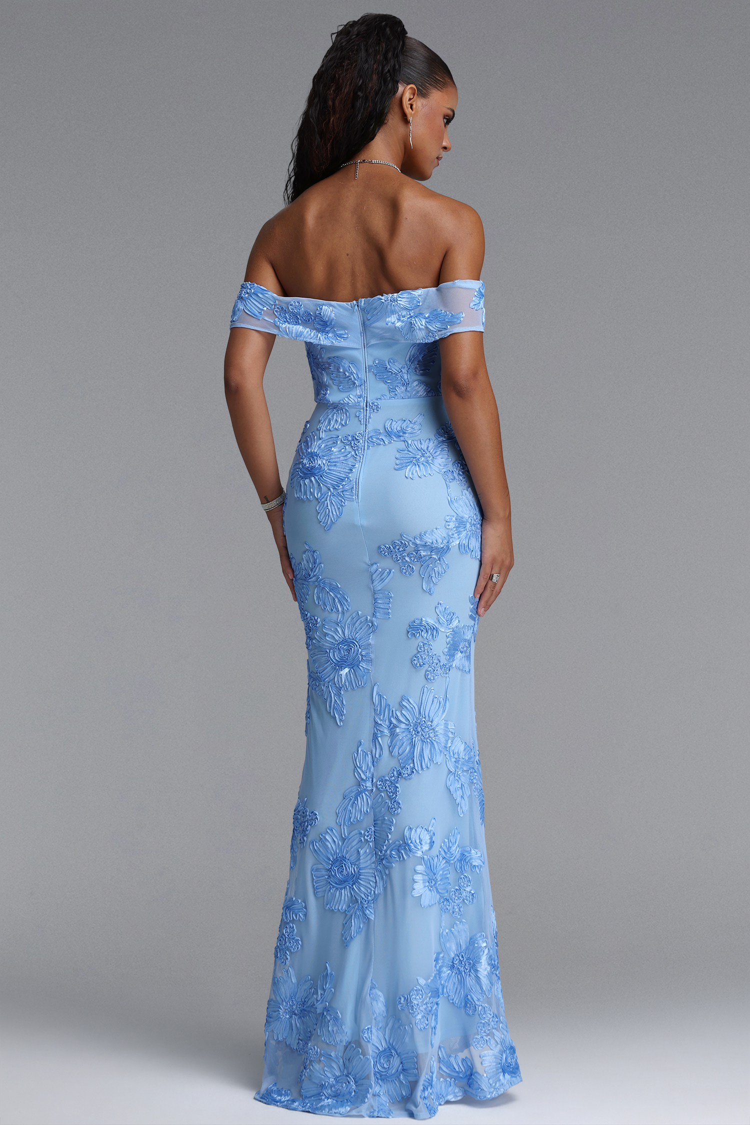 Soraya Romantic Elegant Off The Shoulder Bow Floral Flowy Maxi Dress