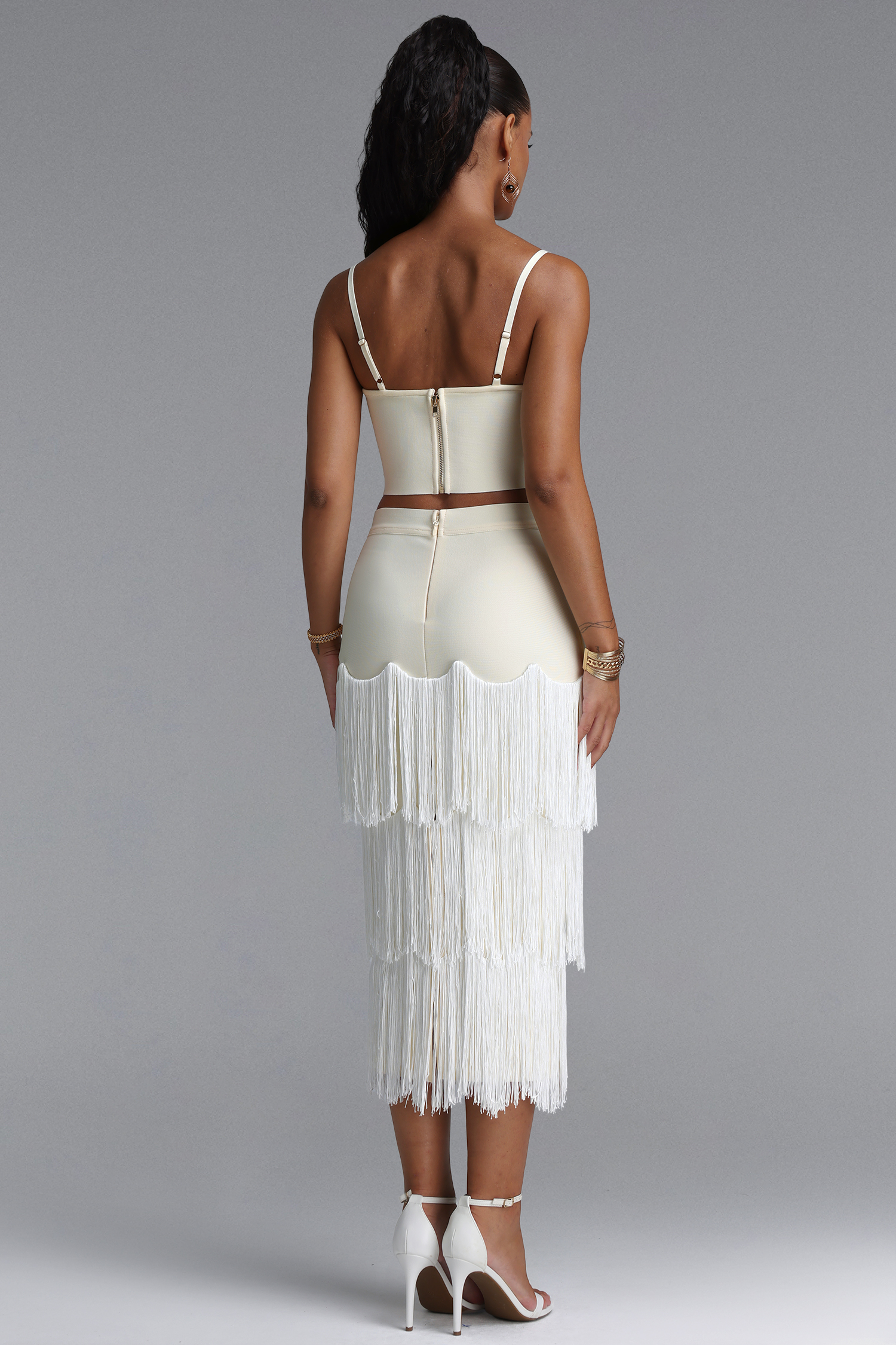 Valerie Chic Contour Cami Strap Top Tassel Bandage Two Piece Set