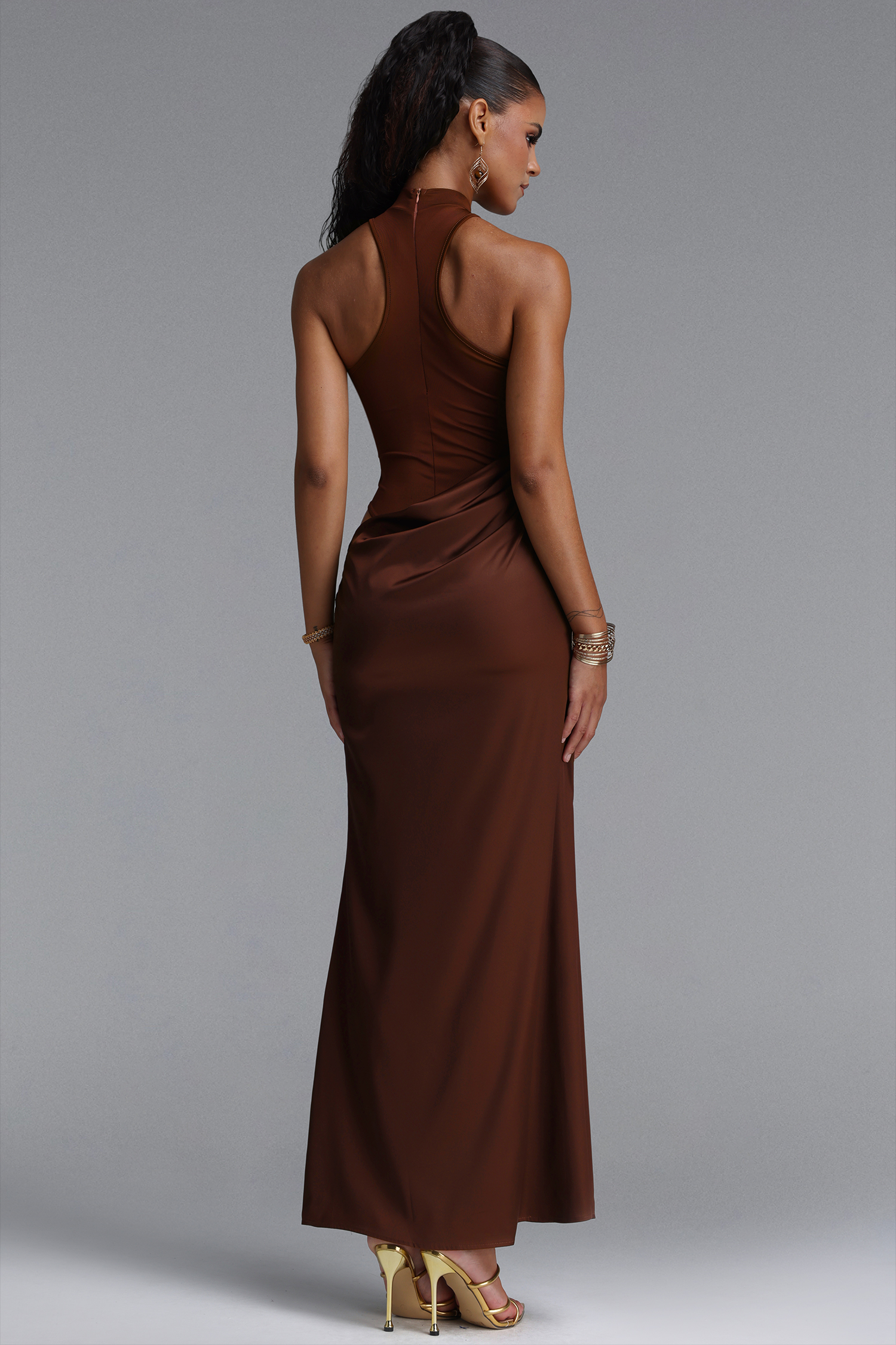 Liaka Minimalist Halter Cut Out Twisted Waist Maxi Dress