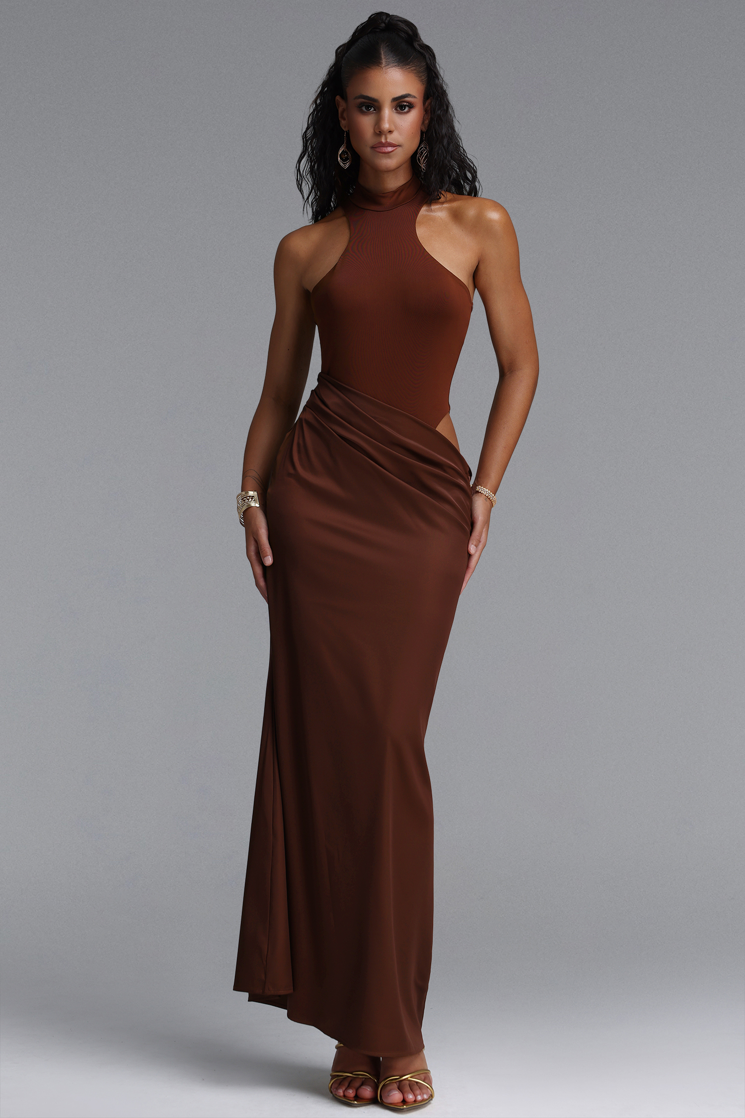 Liaka Minimalist Halter Cut Out Twisted Waist Maxi Dress