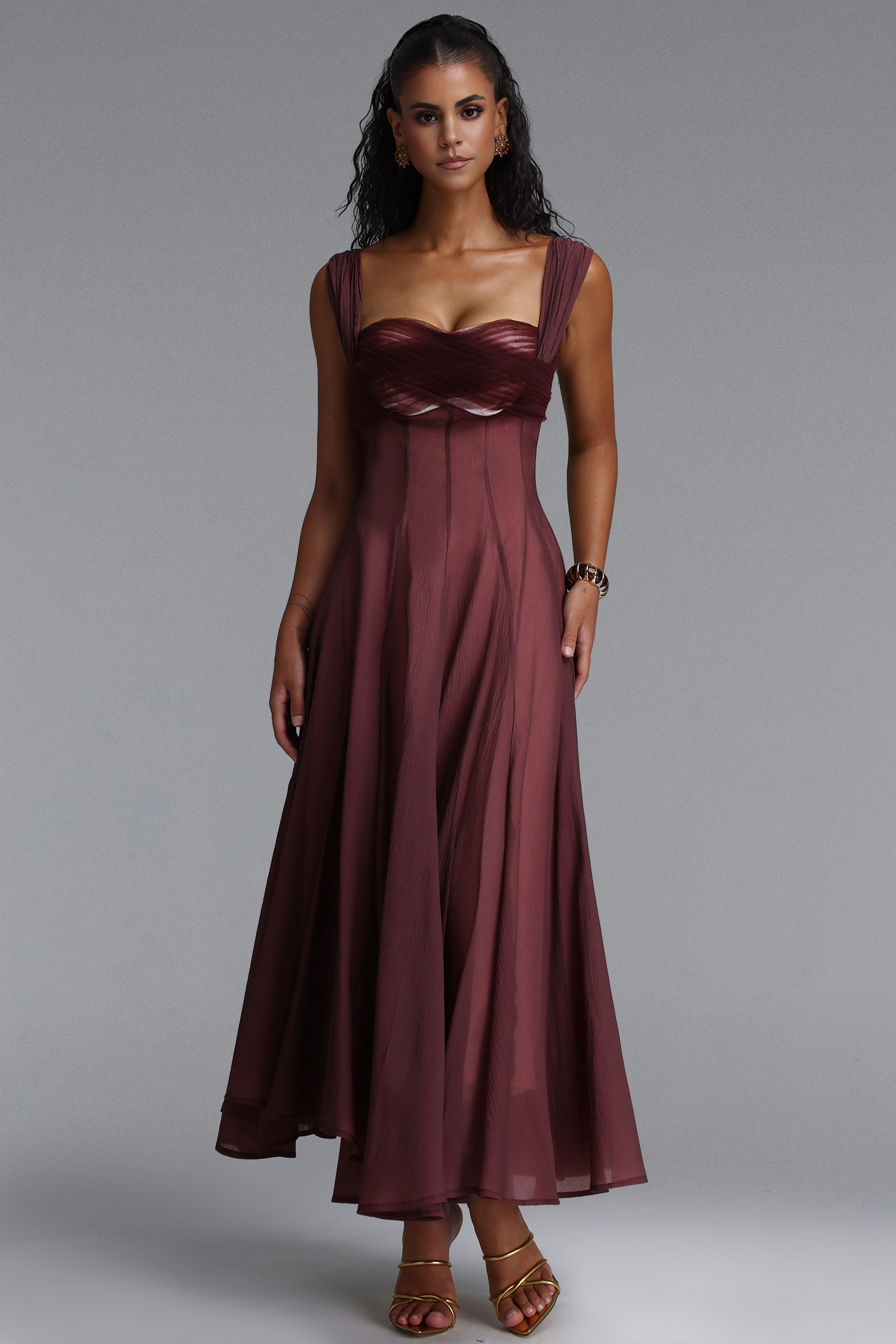 Kirara Elegant Spaghetti Strap Pleated Maxi Dress