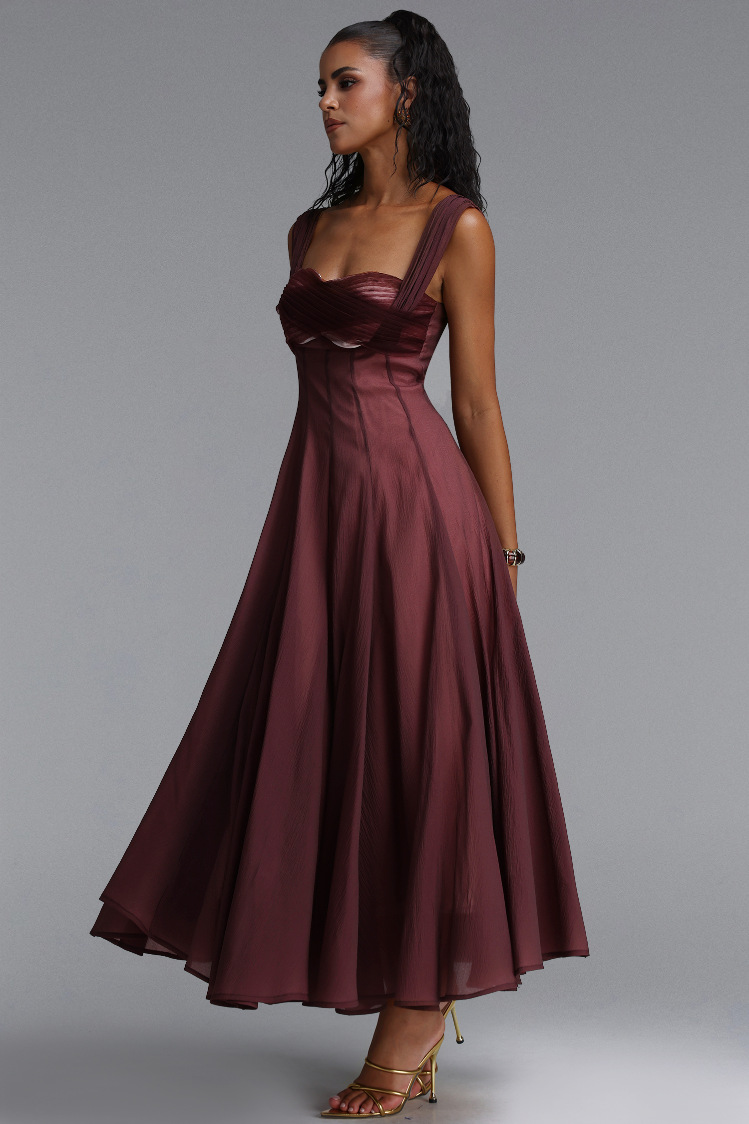 Kirara Elegant Spaghetti Strap Pleated Maxi Dress