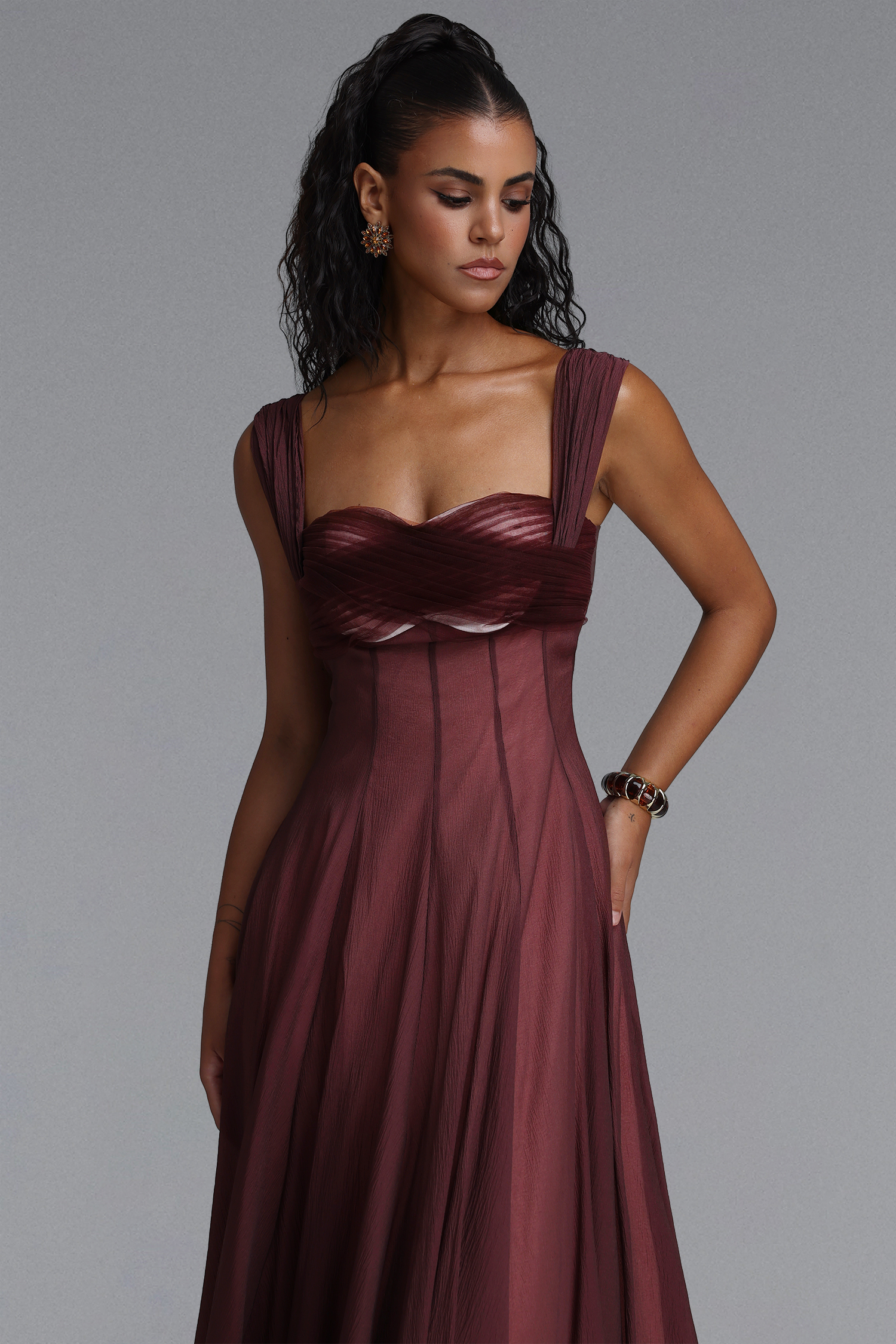 Kirara Elegant Spaghetti Strap Pleated Maxi Dress