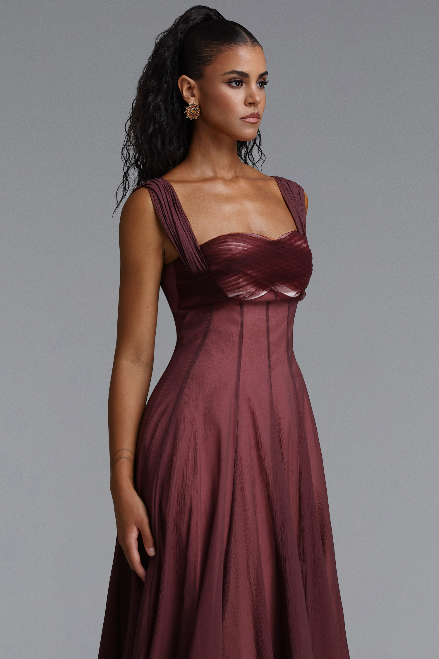 Kirara Elegant Spaghetti Strap Pleated Maxi Dress