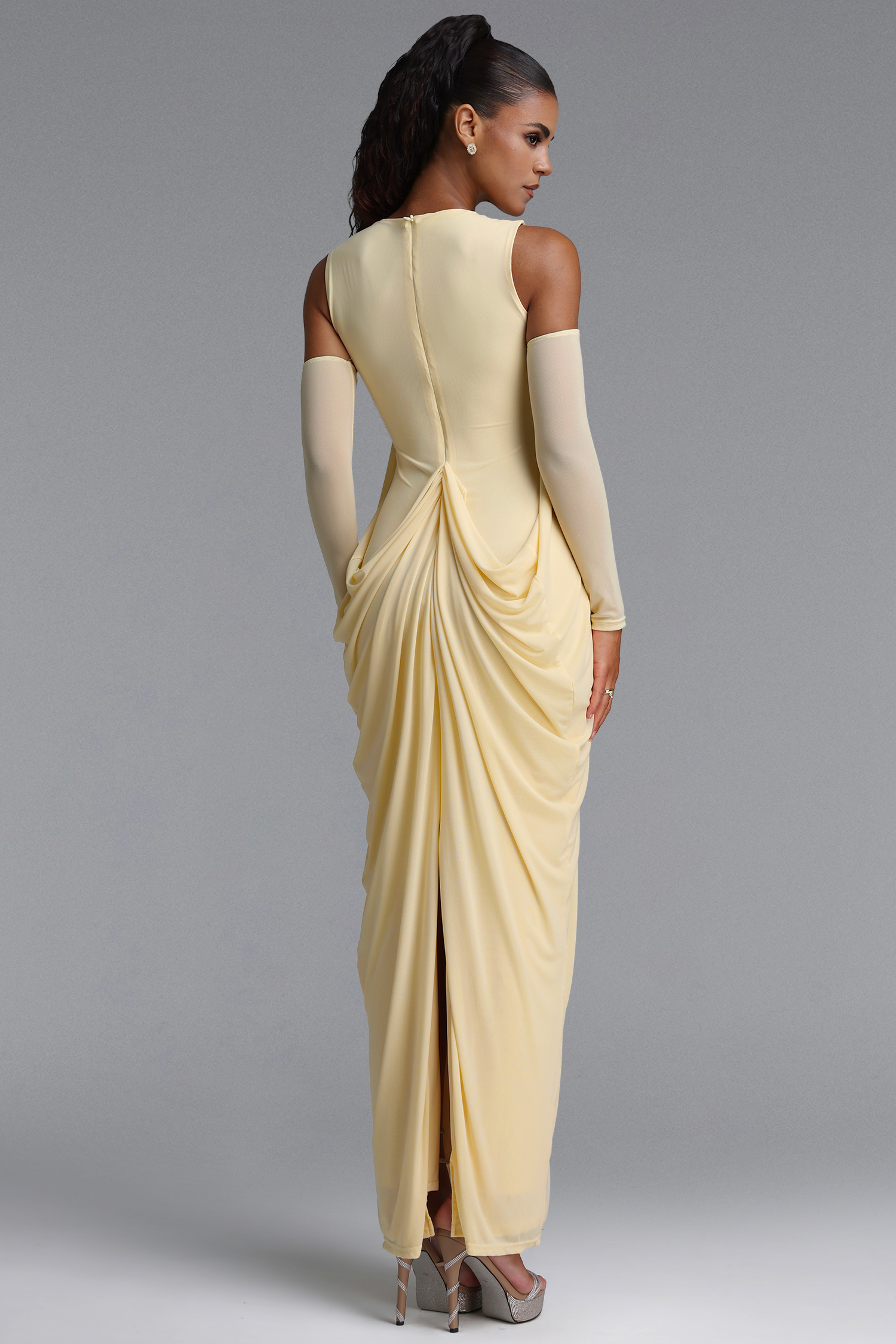 Marlene Minimalist Flowy Sleeveless Metal Trim Ruched Maxi Dress