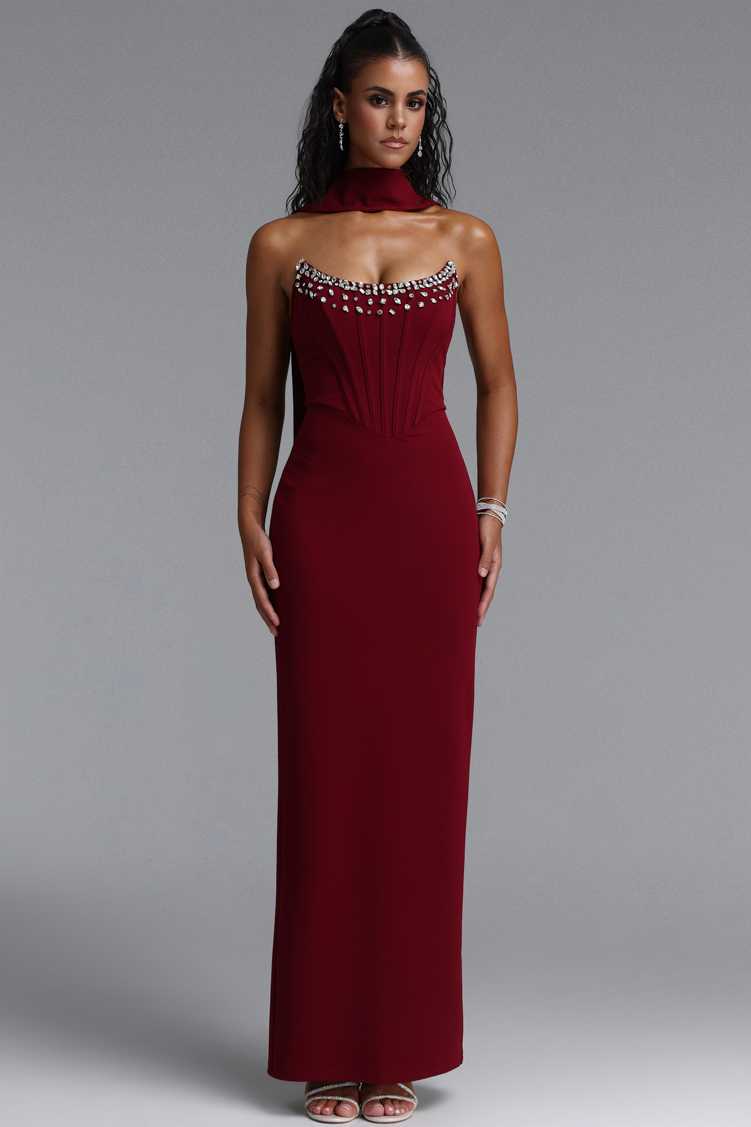 Halee Glam Halter Corset Rhinestone Bandage Dress