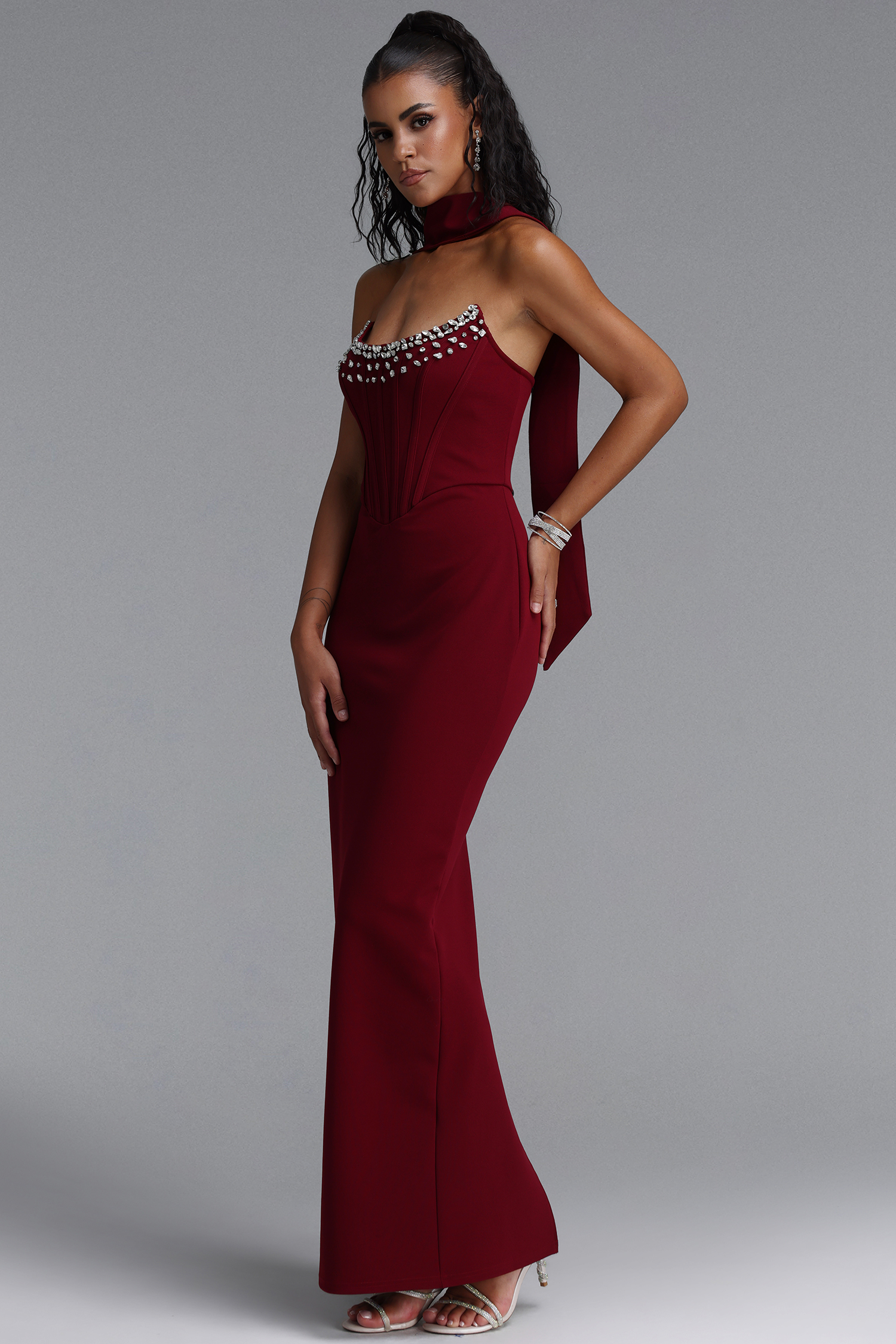 Halee Glam Halter Corset Rhinestone Bandage Dress