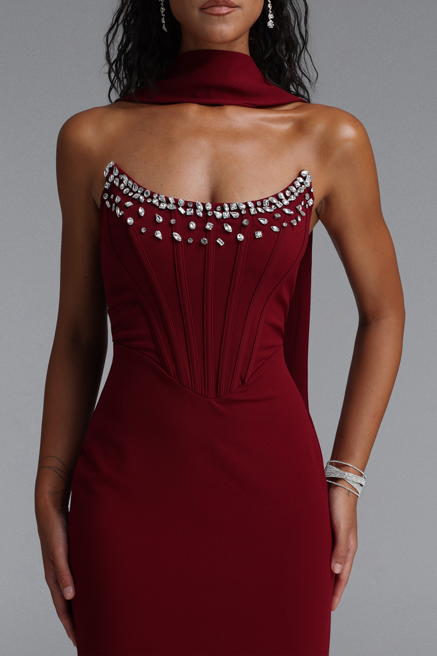 Halee Glam Halter Corset Rhinestone Bandage Dress