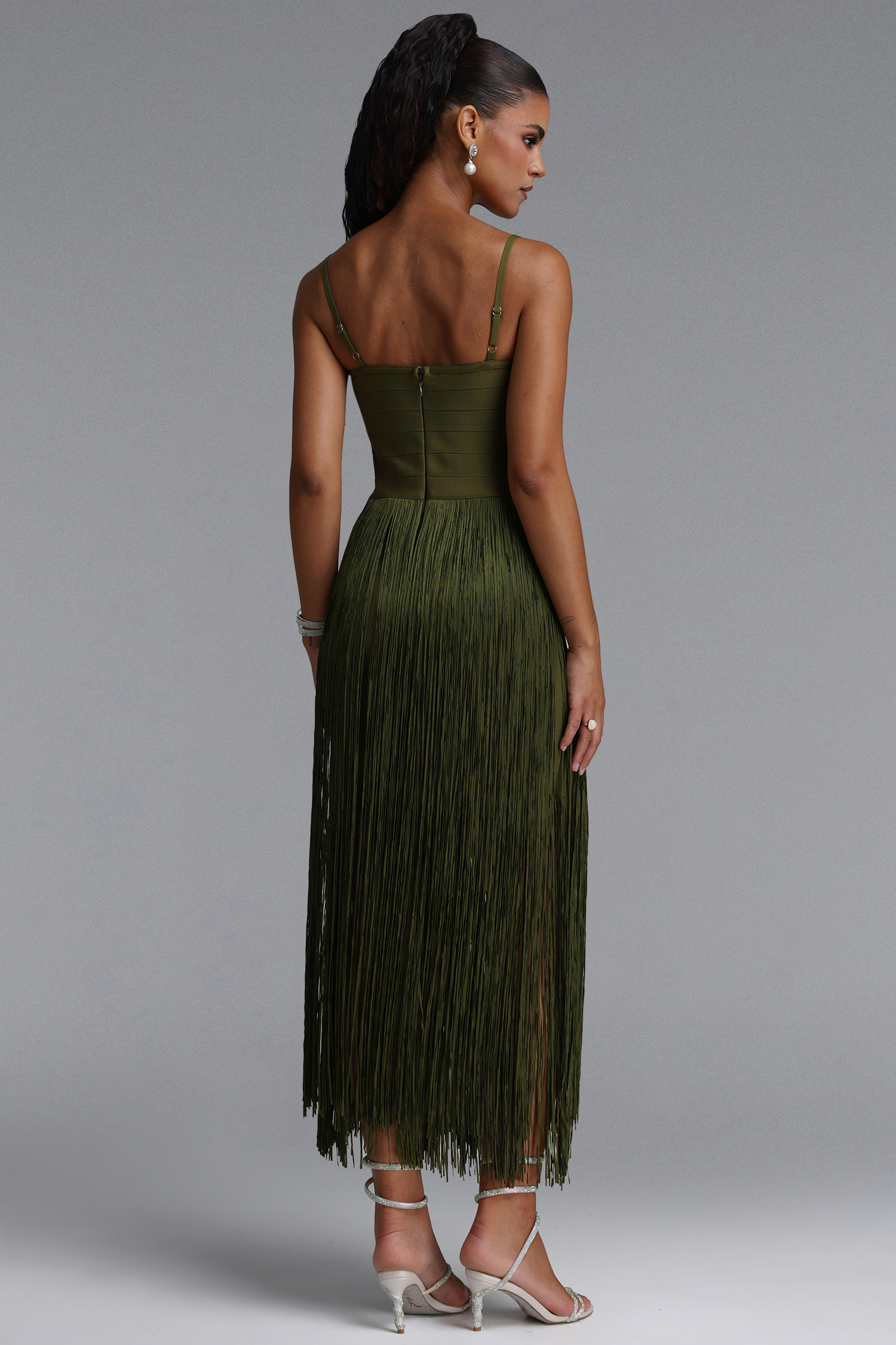 Vallea Classic Spaghetti Strap V Neck Tassel Bandage Maxi Dress