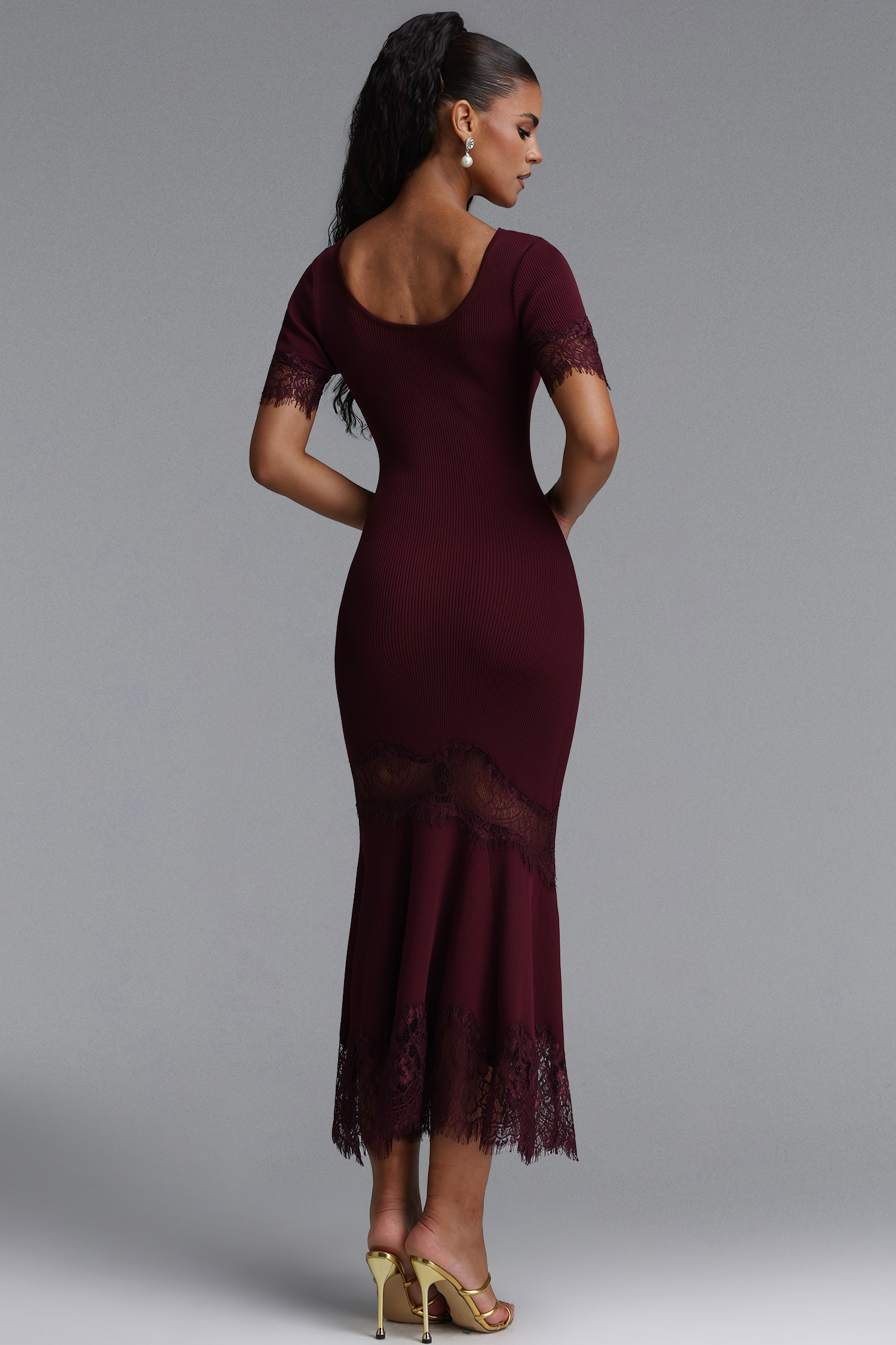 Lexi Vintage Romantic U Neck Lace Panel Knit Maxi Dress