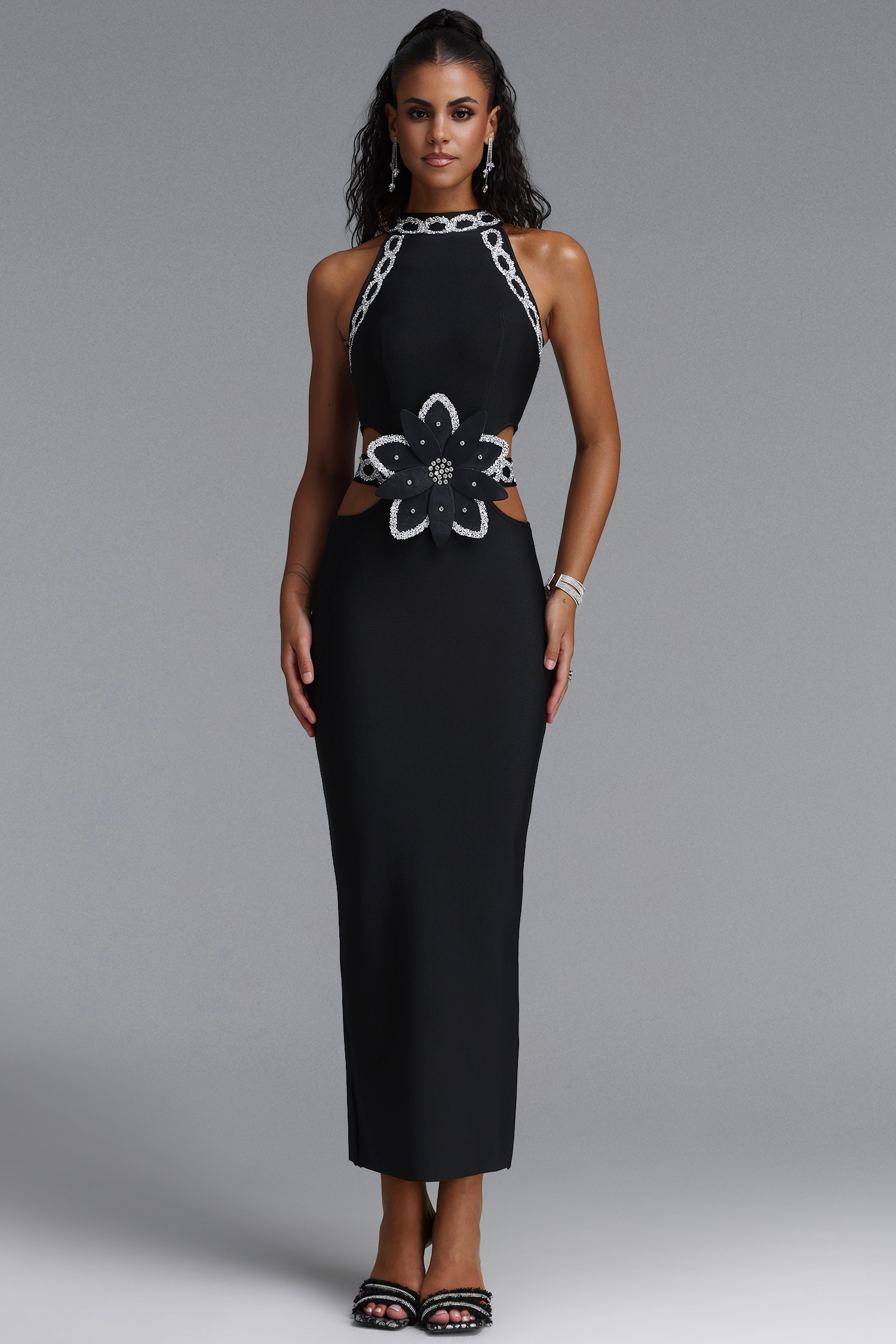 Perrine Glitter Cut Out Bandage Maxi Dress