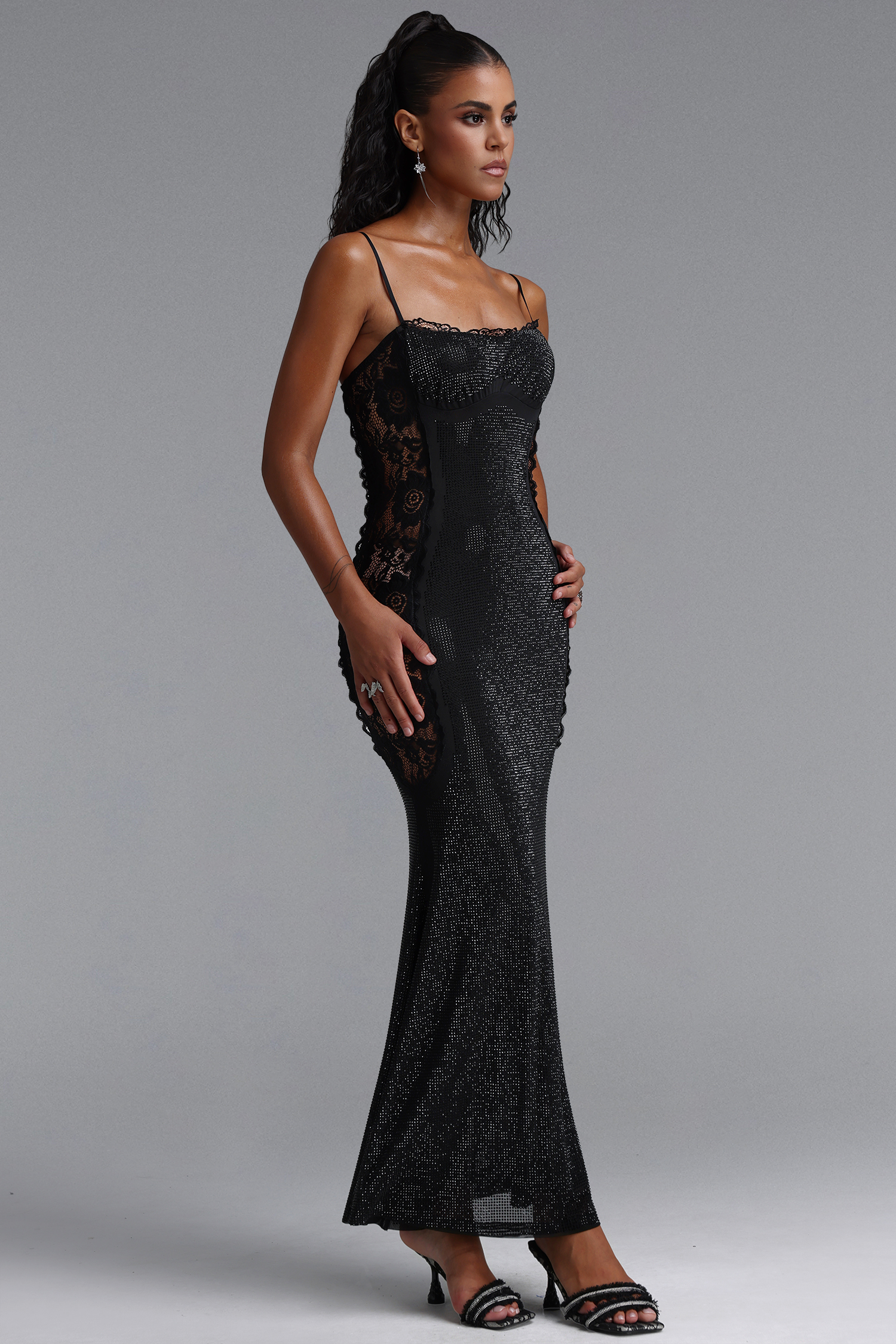 Gilda Sexy Spaghetti Strap Lace Sequin Maxi Dress