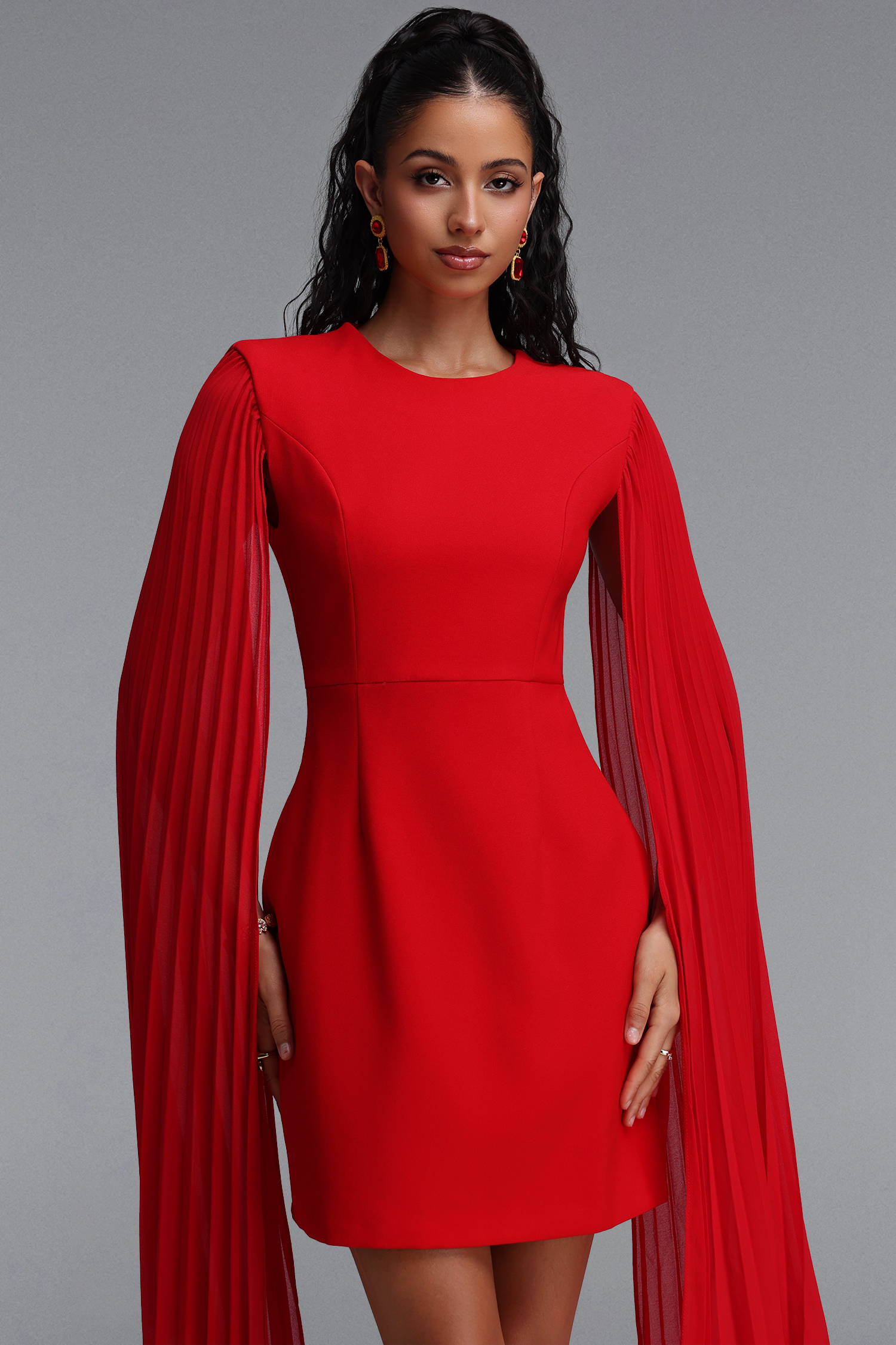 Diona Elegant Cinched Waist Ruched A Line Woven Mini Dress