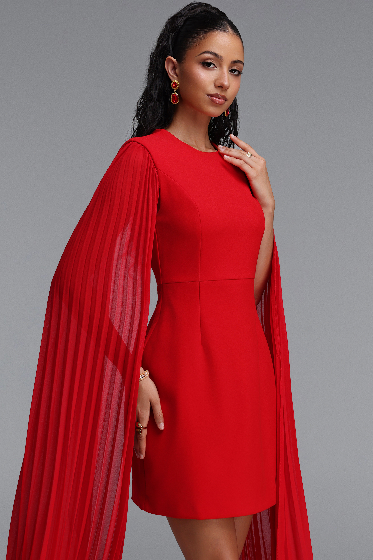 Diona Elegant Cinched Waist Ruched A Line Woven Mini Dress