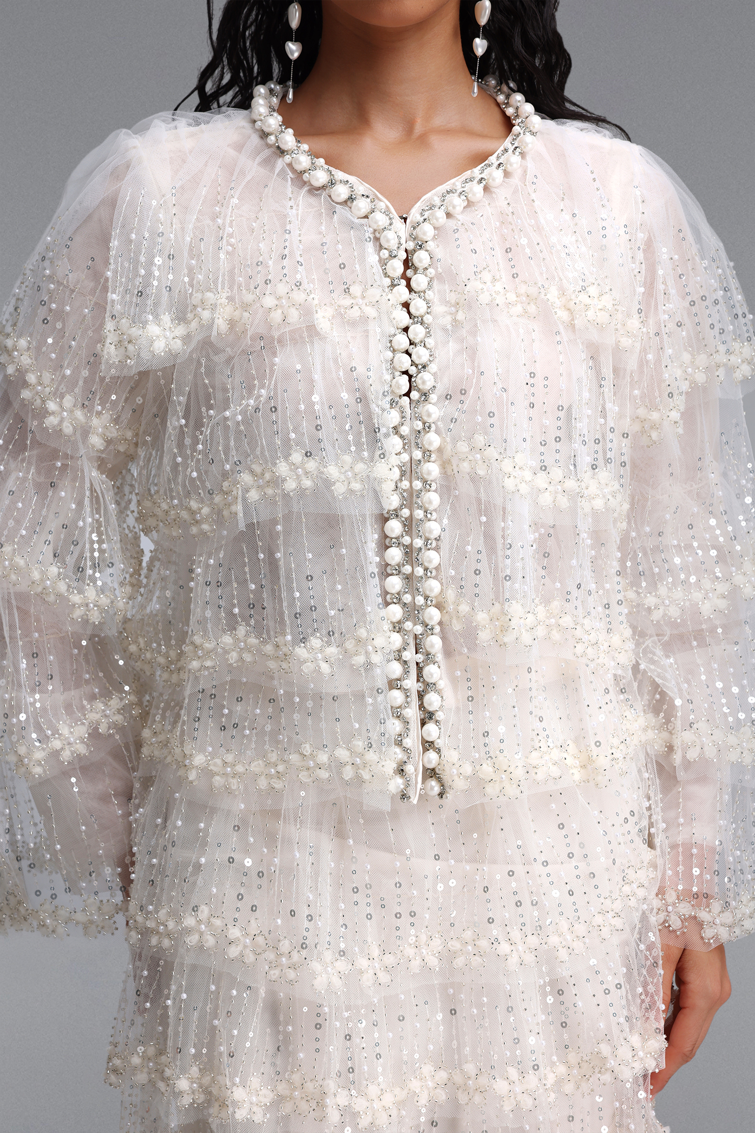 Sierra Glamorous Youthful Pearl Sequin Layered Top Or Mini Skirt