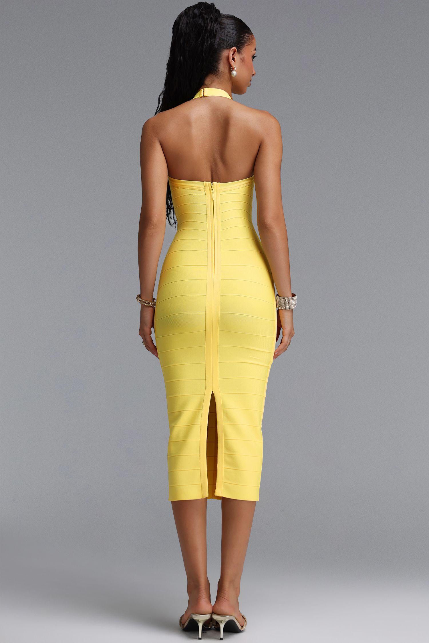 Liviya Chic Contour Halter Sweetheart Neck Bandage Maxi Dress