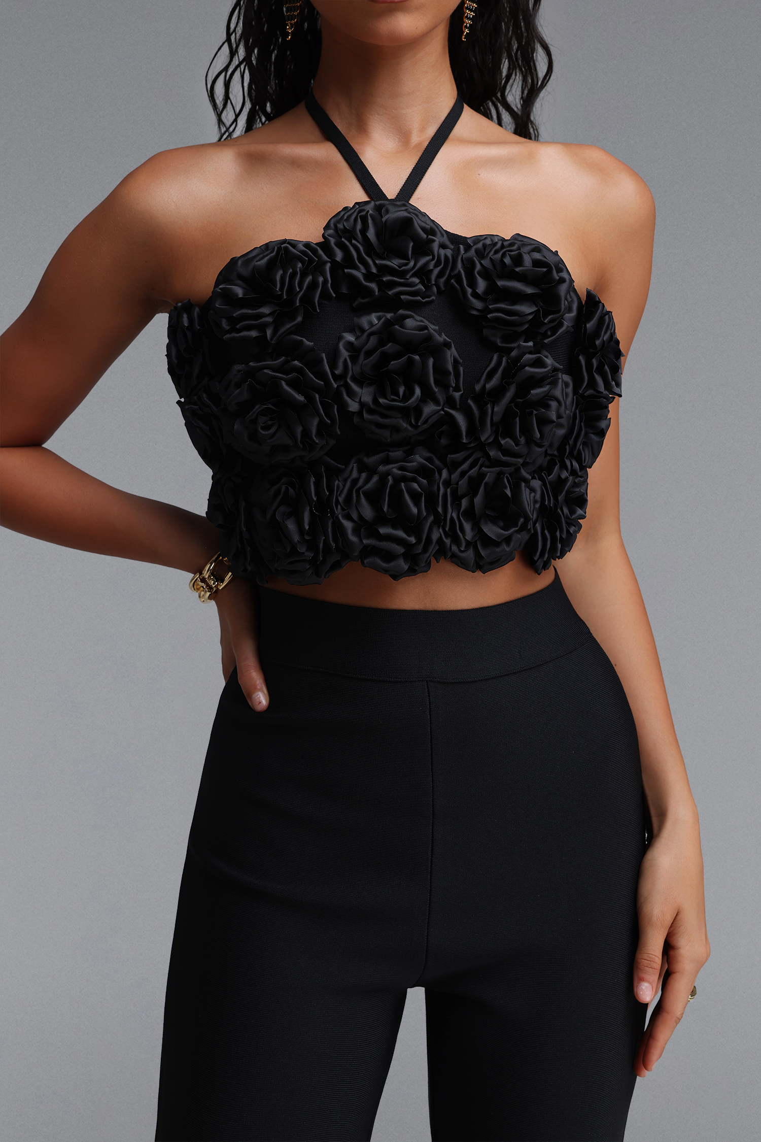 Ferean Stylish Halter Floral Mini Top And Slim Bandage Pants Two Piece Set