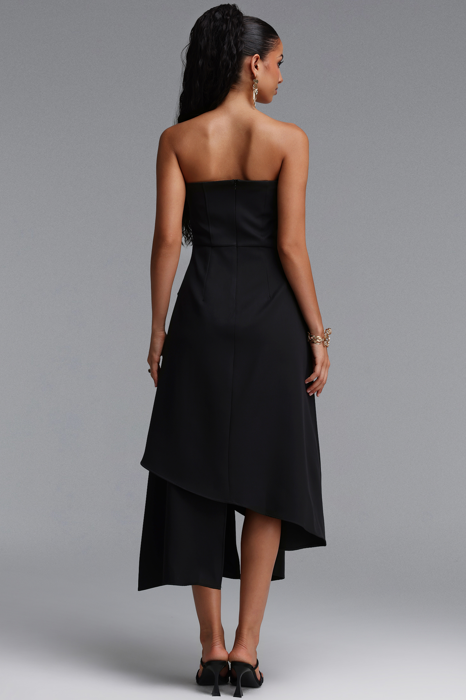 Juliy Sophisticated Cinched Waist Strapless Deconstructed Woven Maxi Dress