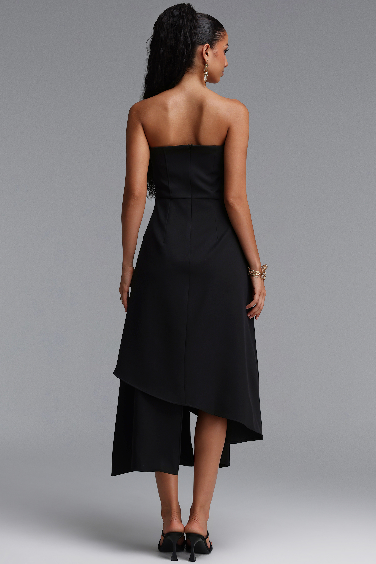 Juliy Sophisticated Cinched Waist Strapless Deconstructed Woven Maxi Dress
