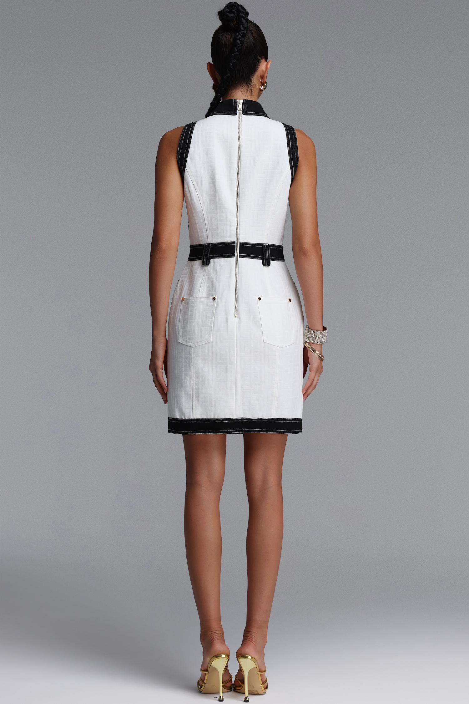 Jye Chic Tailored Shirt Collar Sleeveless Woven Mini Dress