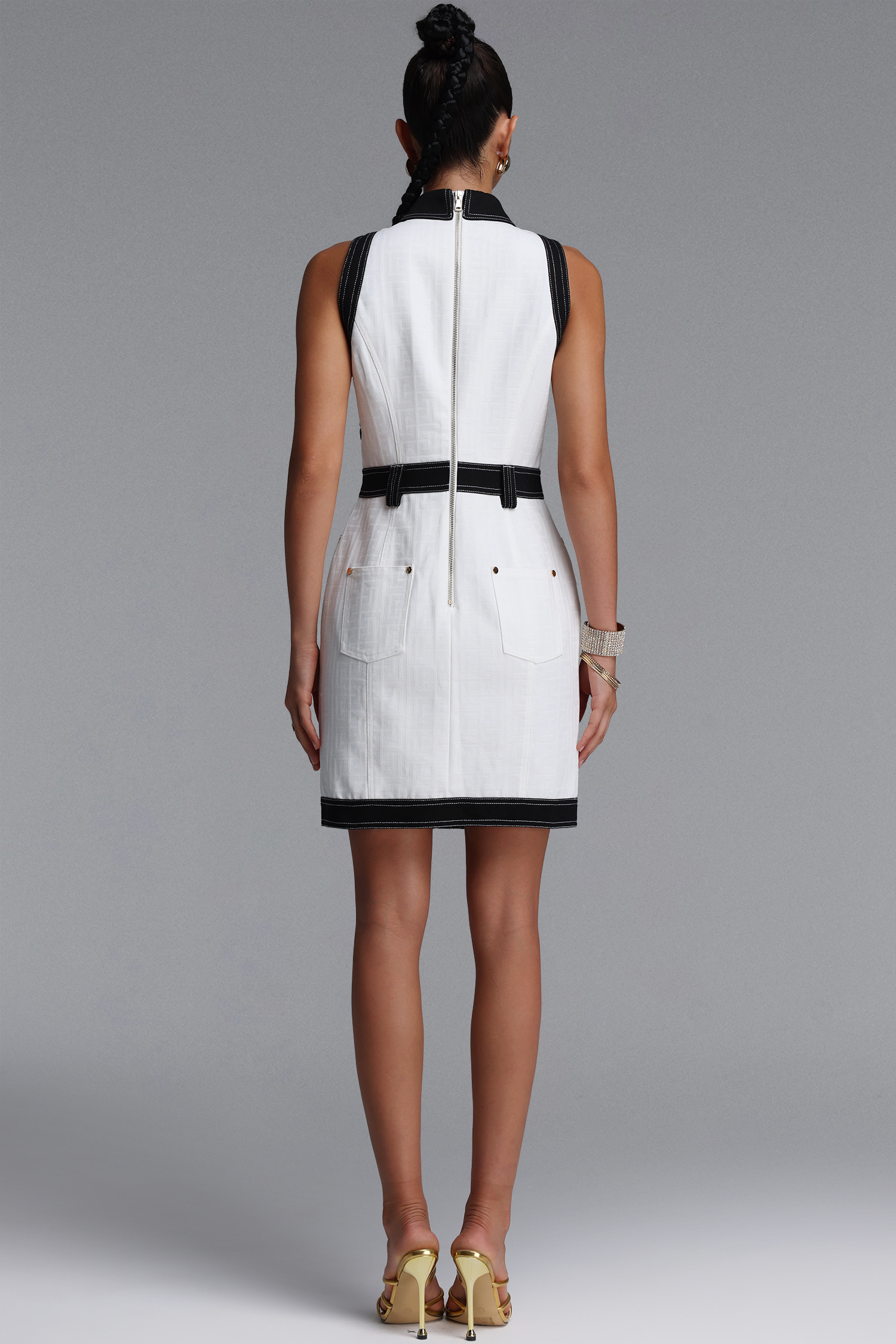 Jye Chic Tailored Shirt Collar Sleeveless Woven Mini Dress
