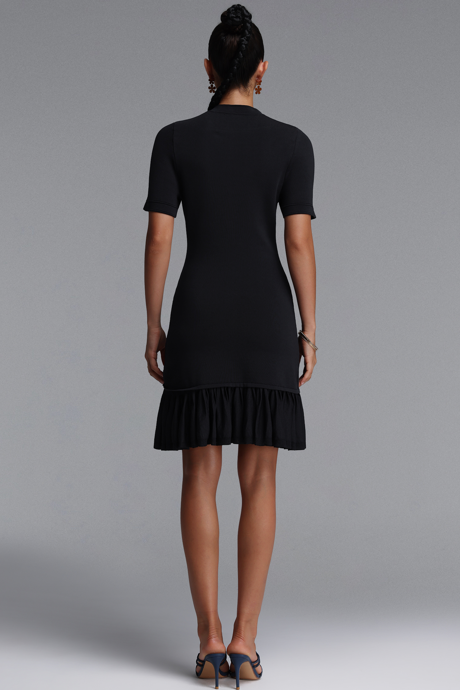 Ketrina Elegant Contour Round Neck Short Sleeve Ruffle Bandage Mini Dress