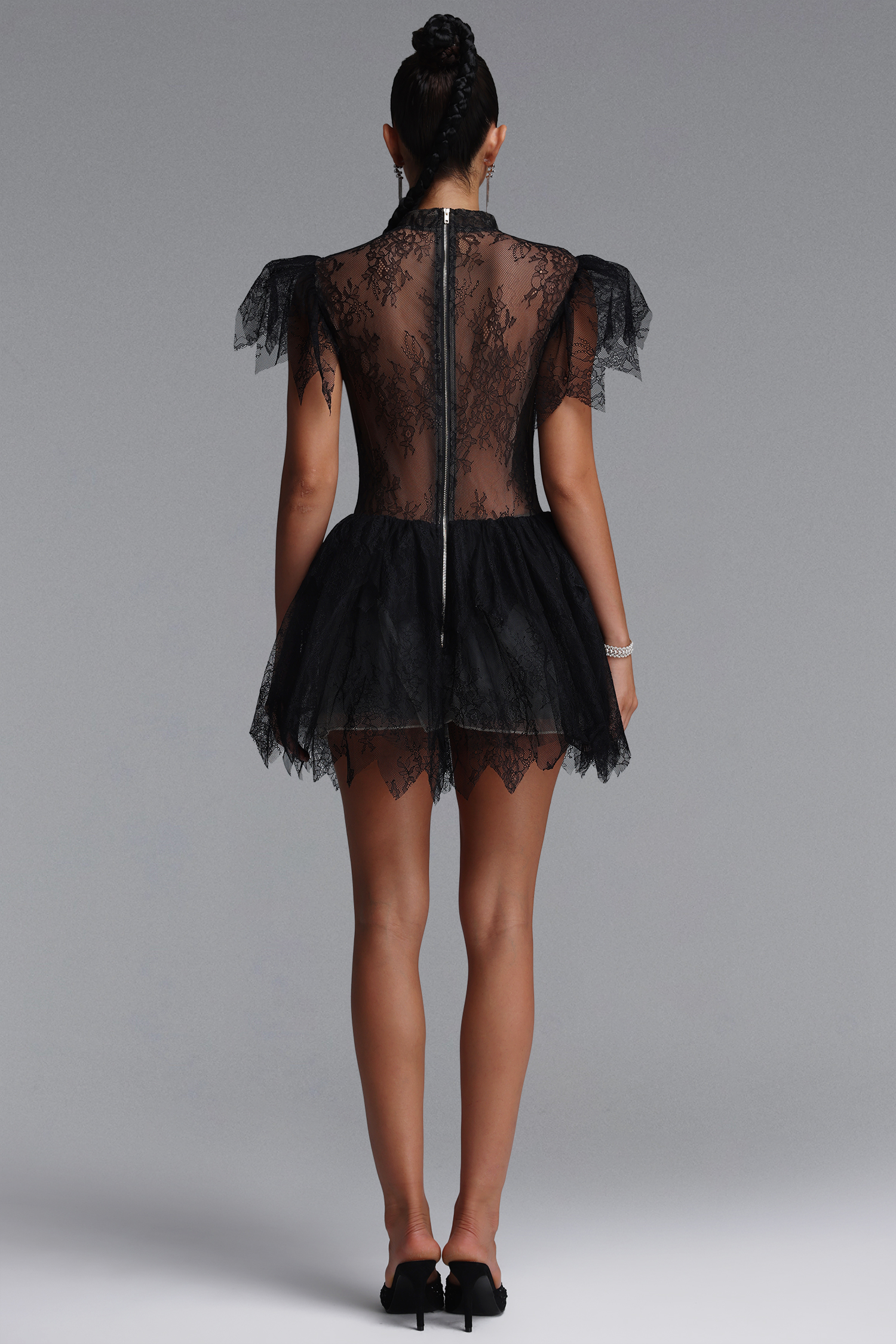 Ulasa Vintage Flowy Floral Lace Ruffle Mini Dress