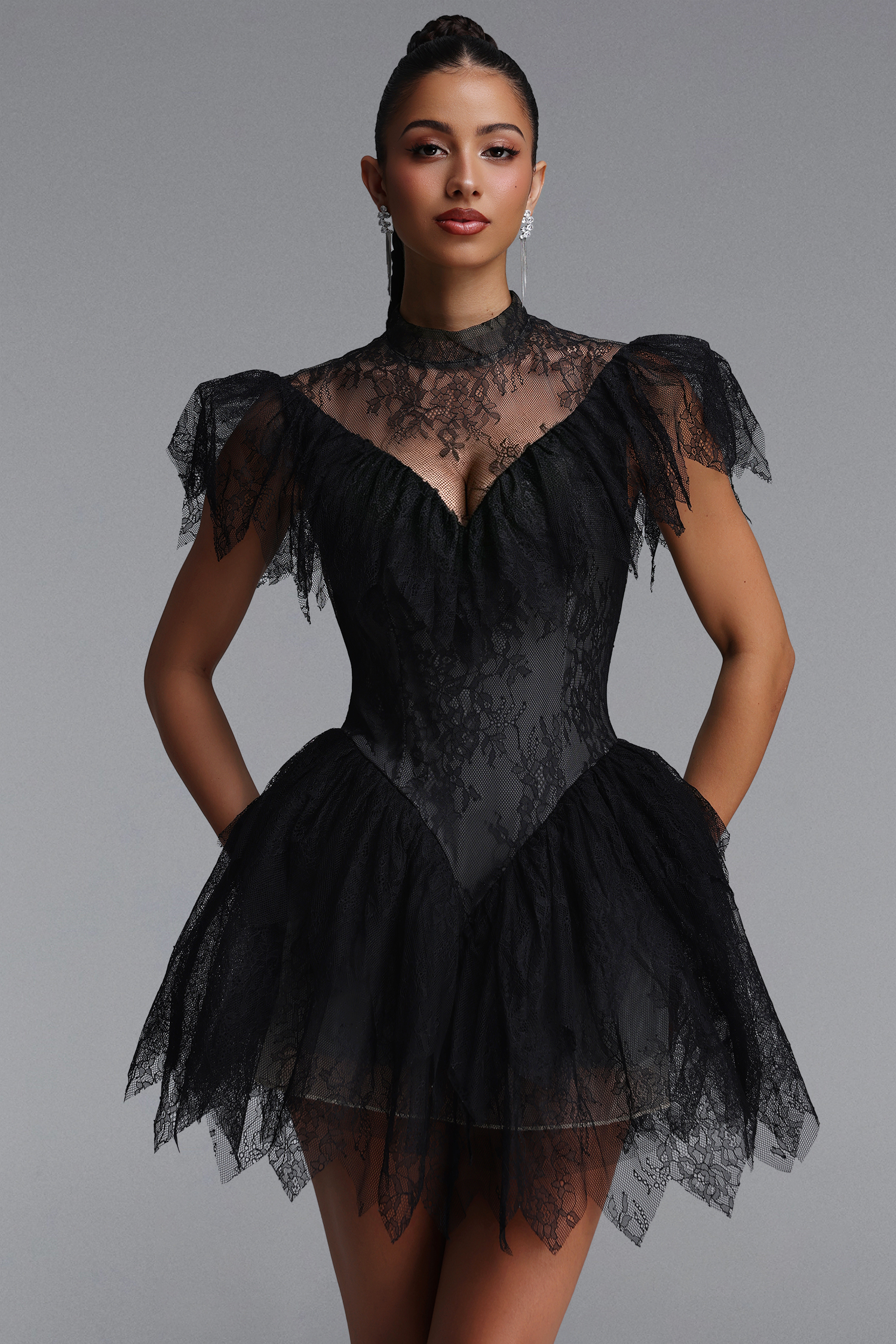 Ulasa Vintage Flowy Floral Lace Ruffle Mini Dress