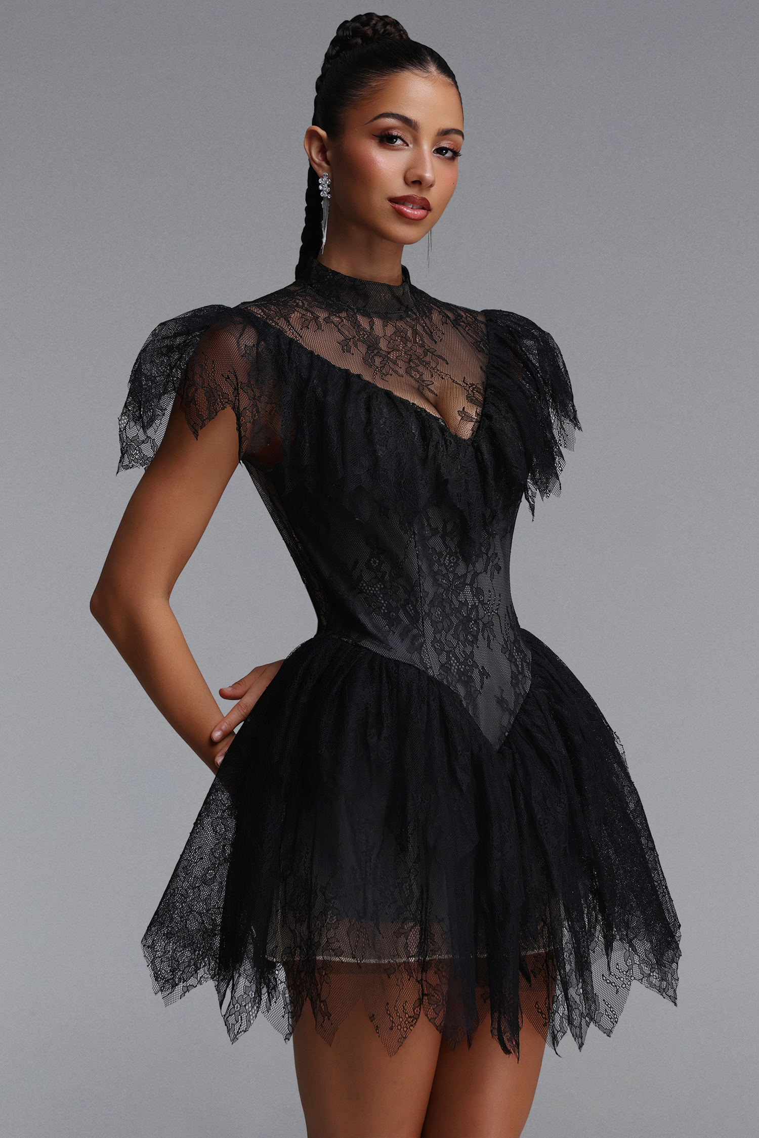 Ulasa Vintage Flowy Floral Lace Ruffle Mini Dress
