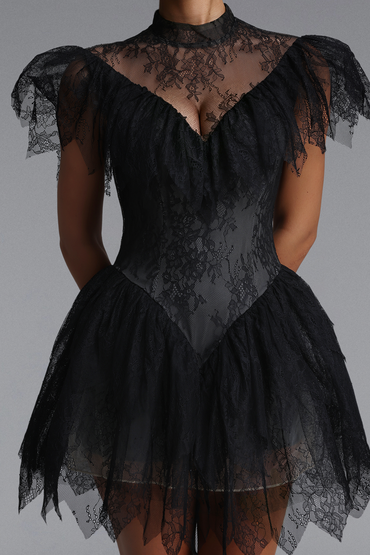 Ulasa Vintage Flowy Floral Lace Ruffle Mini Dress