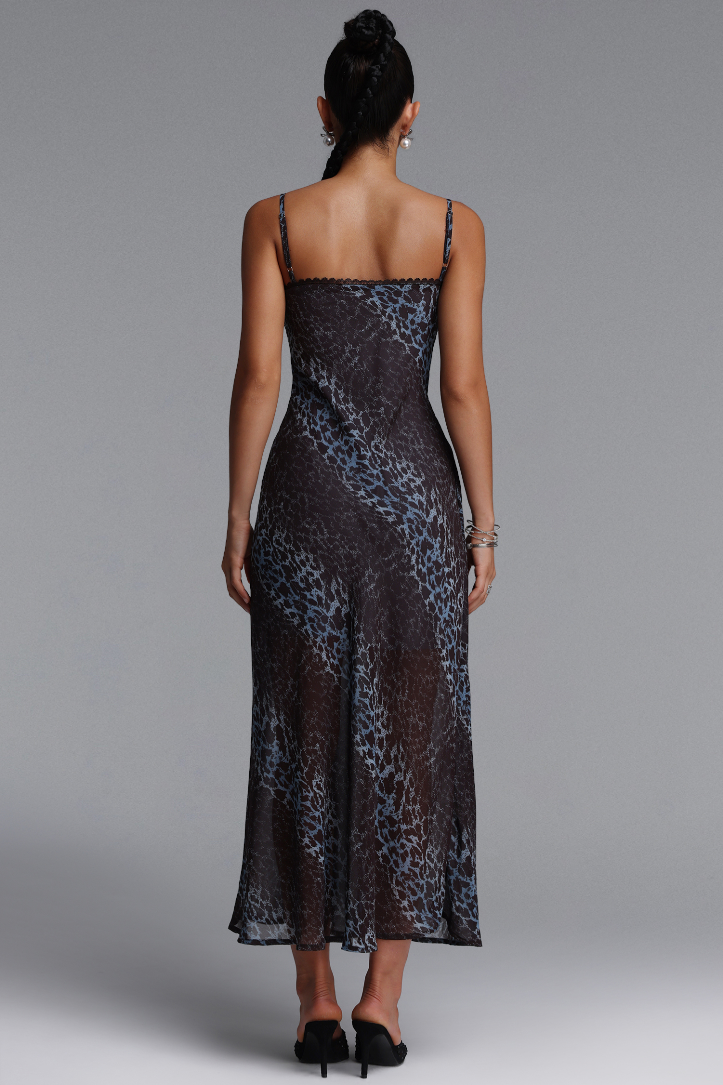 Gabriella Romantic Contour Spaghetti Strap Print Woven Maxi Dress