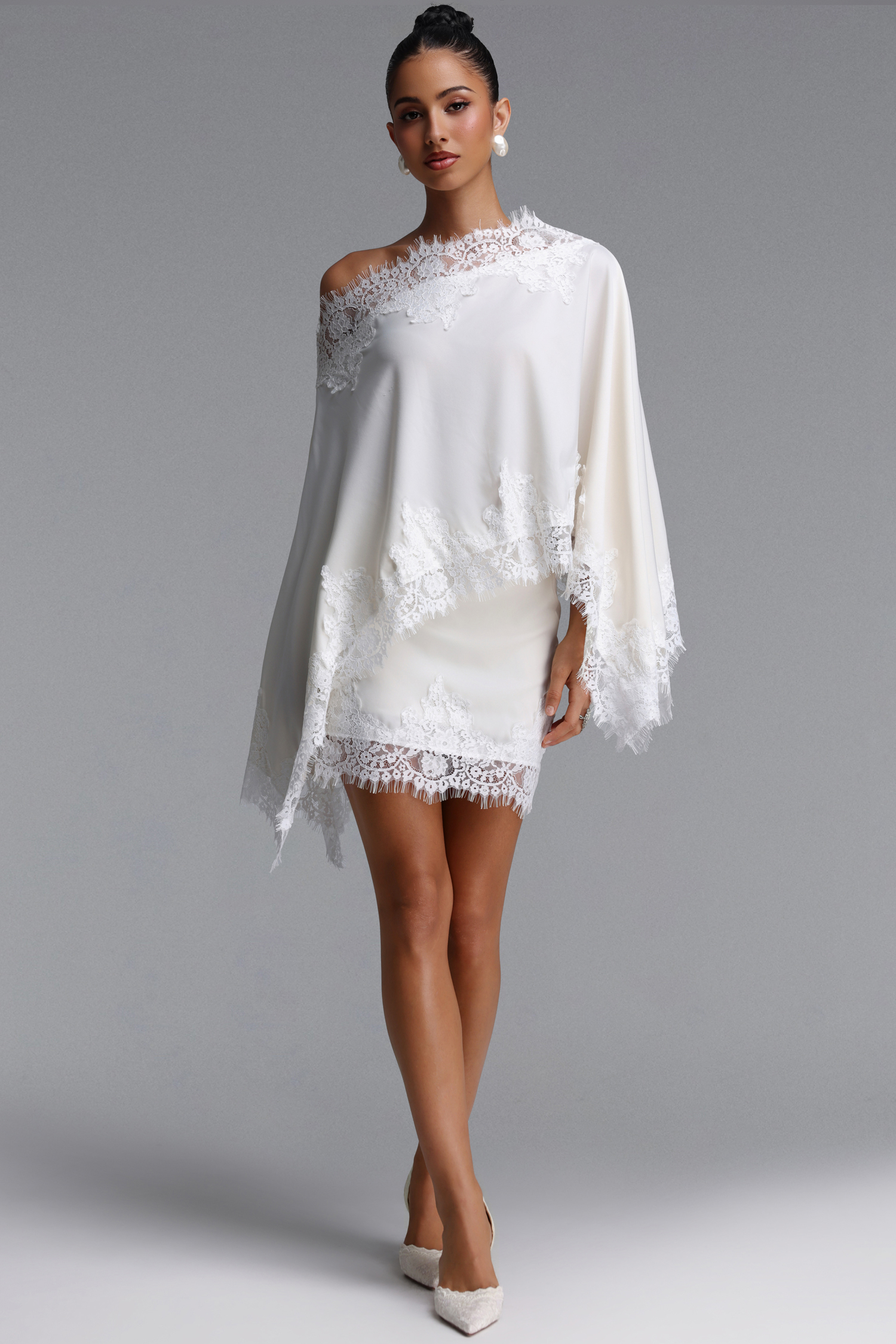 Lerla Romantic Tailored Lace Trimmed Woven Top and Skirt Two Piece Set