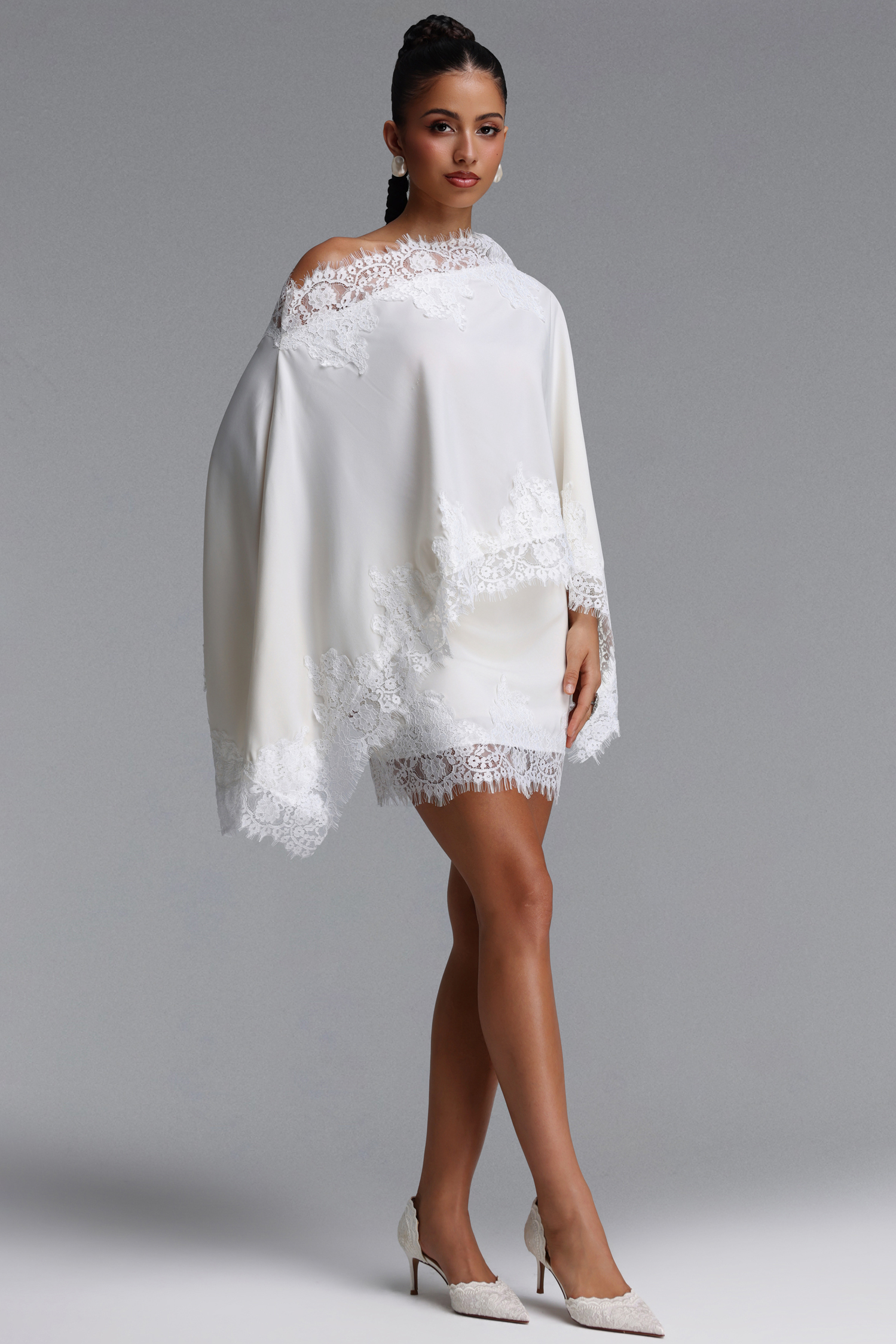 Lerla Romantic Tailored Lace Trimmed Woven Top and Skirt Two Piece Set