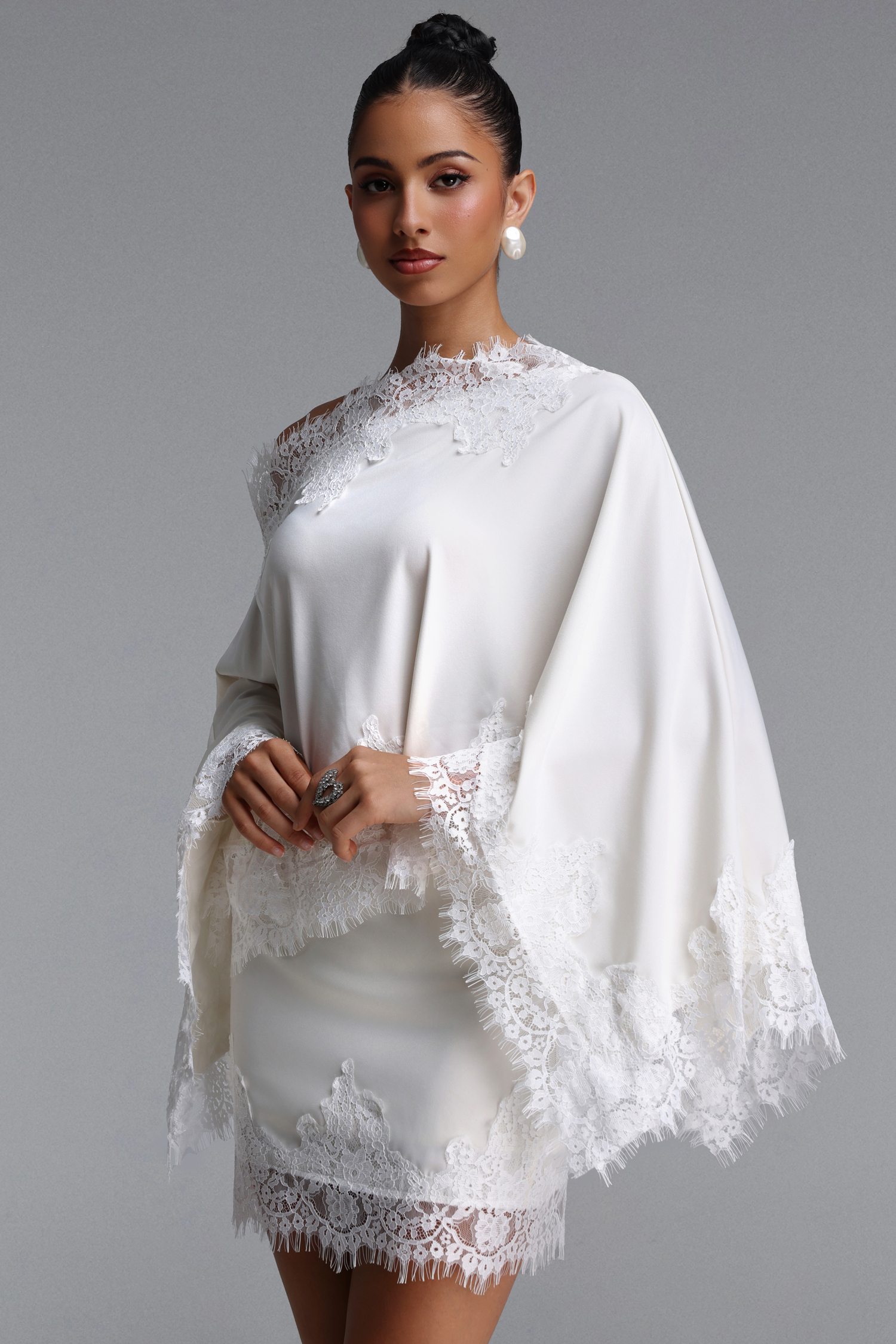 Lerla Romantic Tailored Lace Trimmed Woven Top and Skirt Two Piece Set
