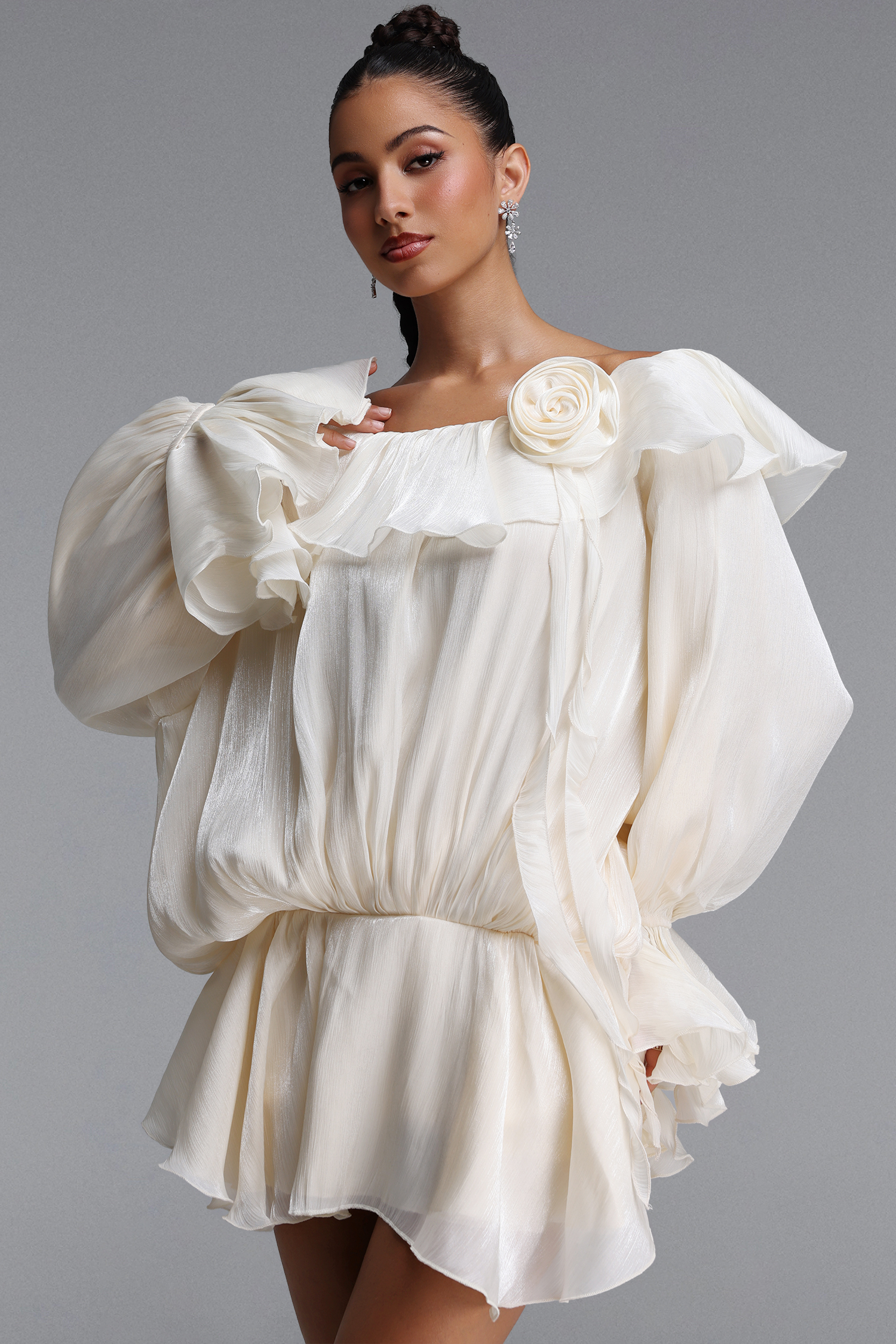 Ririe Romantic Flowy Off Shoulder Floral Satin Top And Pants Two Piece Set