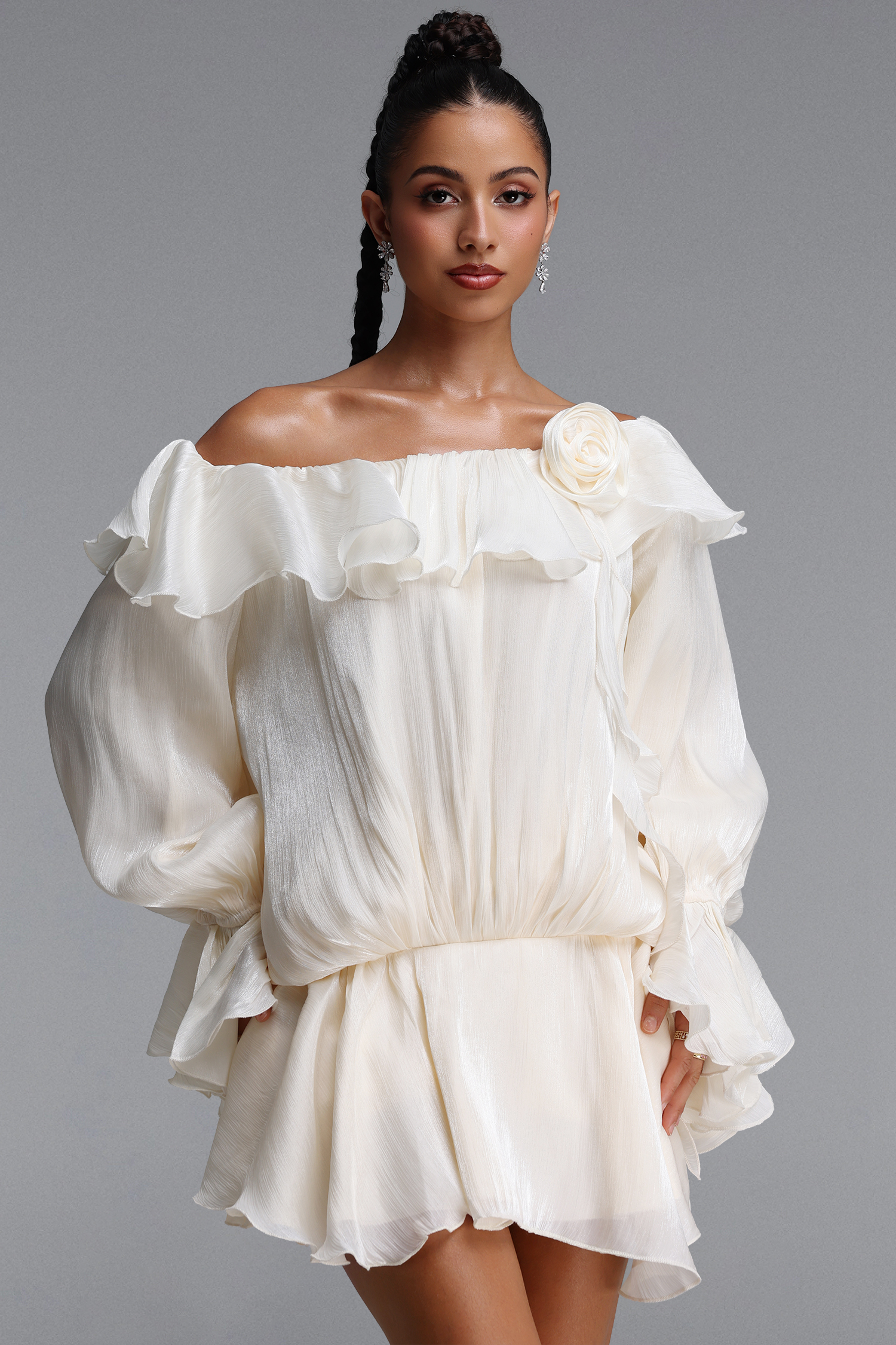 Ririe Romantic Flowy Off Shoulder Floral Satin Top And Pants Two Piece Set