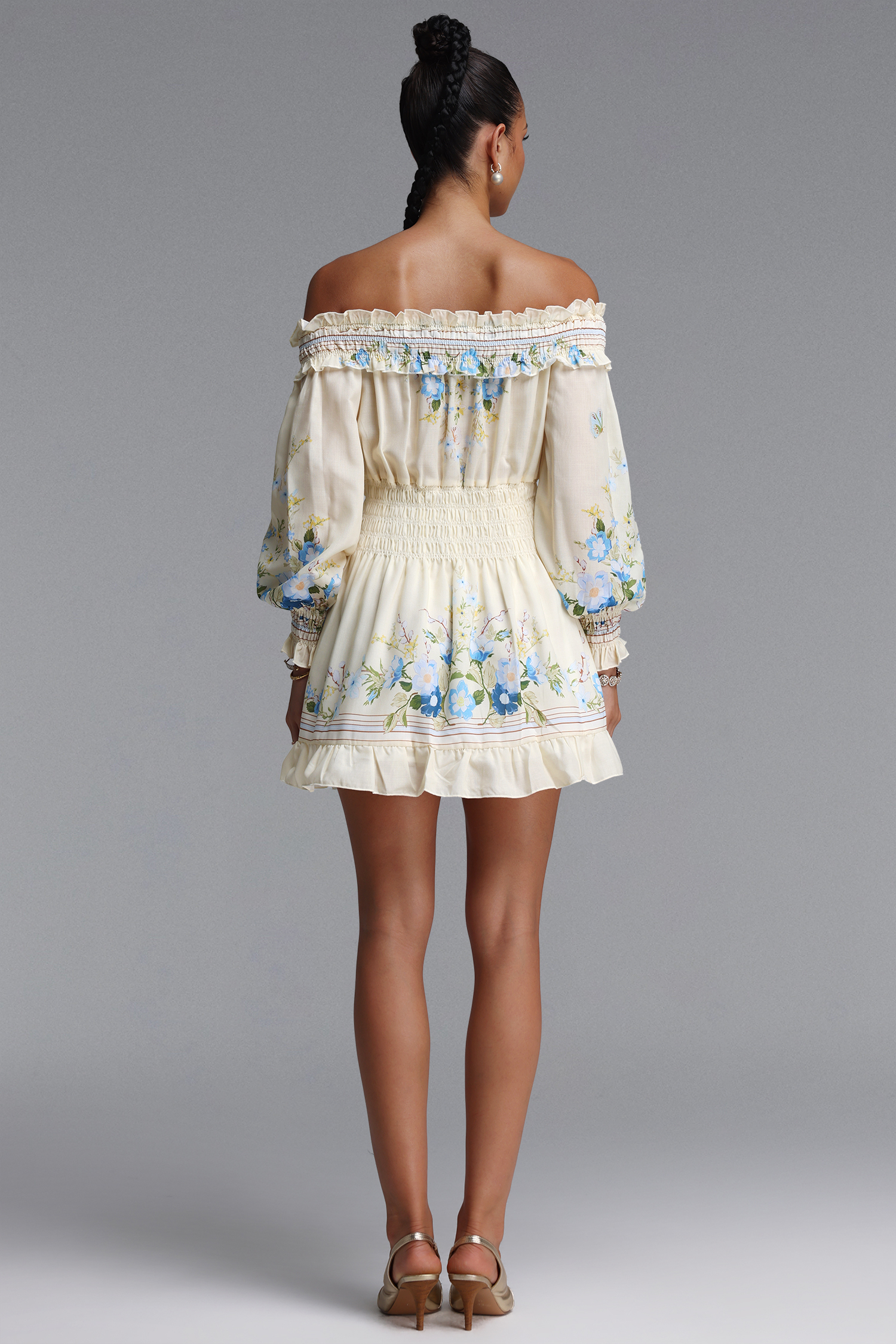 Hakula Romantic Flowy Off Shoulder Floral Print Woven Mini Dress