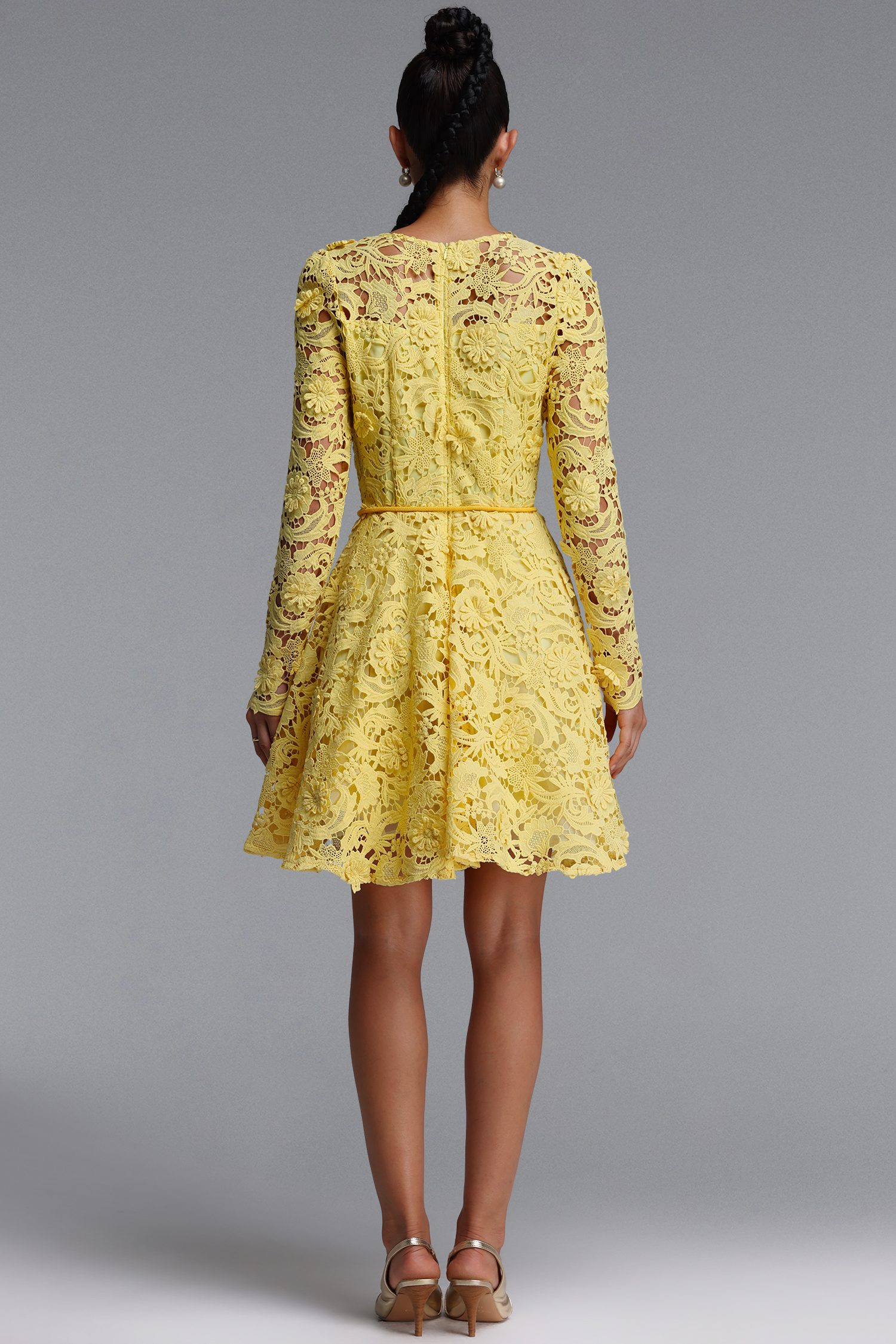 Emmeline Romantic Tailored Long Sleeve Floral Lace Mini Dress