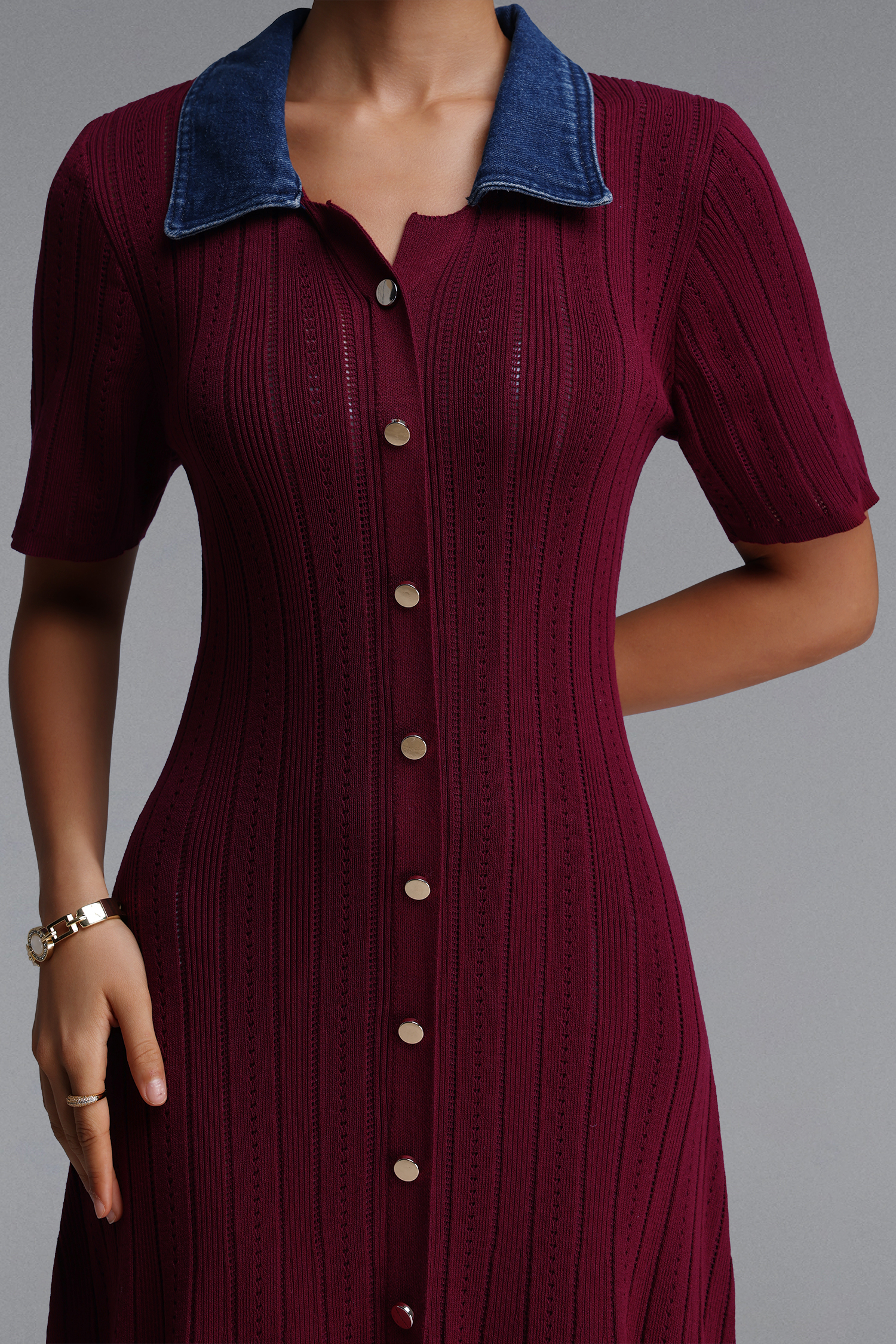 Vivian Elegant Contour Short Sleeve Knit Maxi Dress