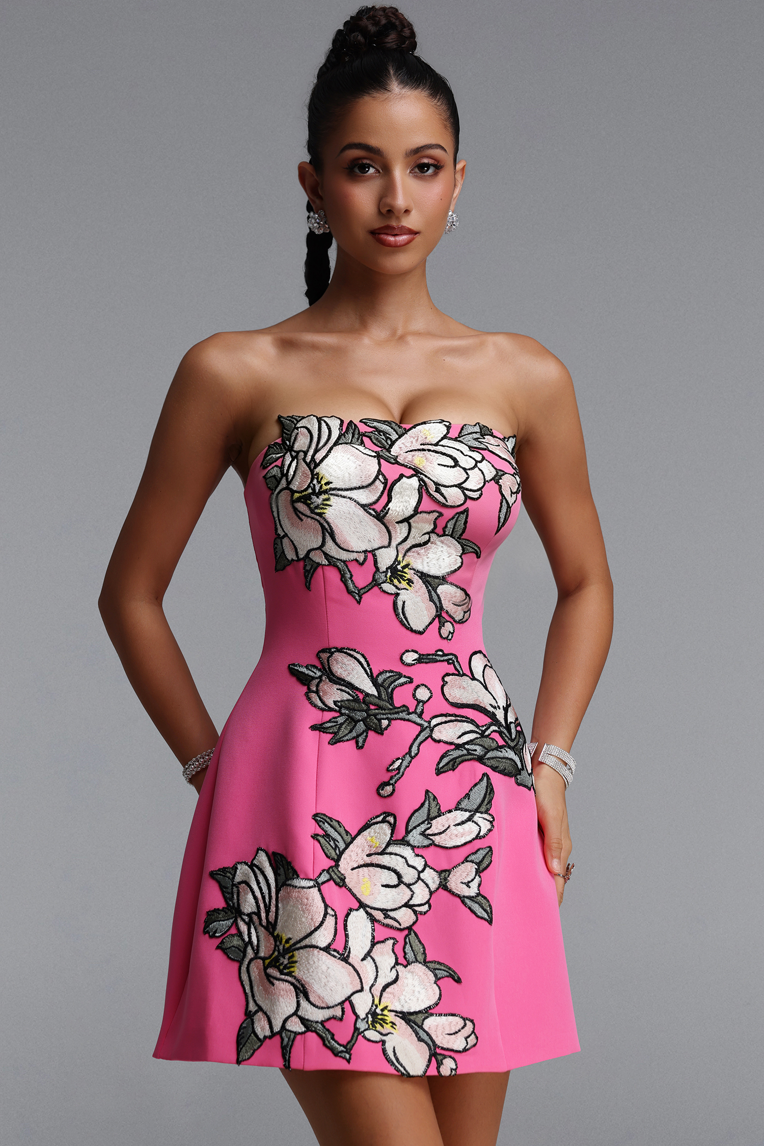 Zaria  Appliqué Floral Bustier Mini Dress