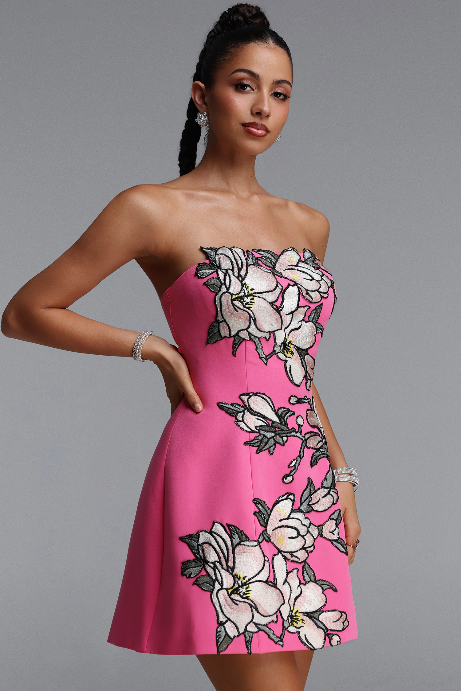 Zaria  Appliqué Floral Bustier Mini Dress