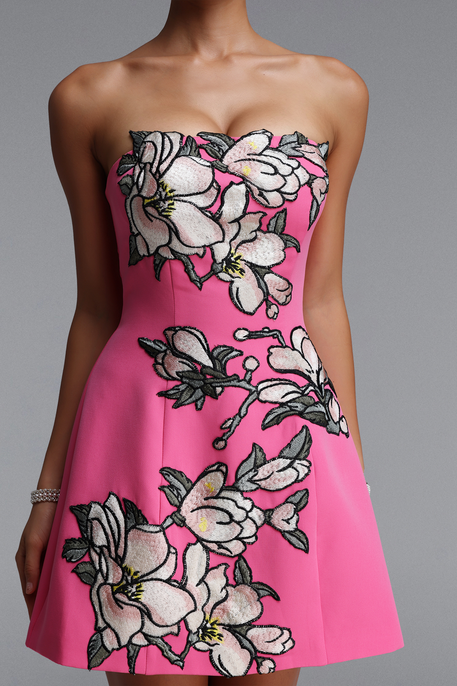 Zaria  Appliqué Floral Bustier Mini Dress