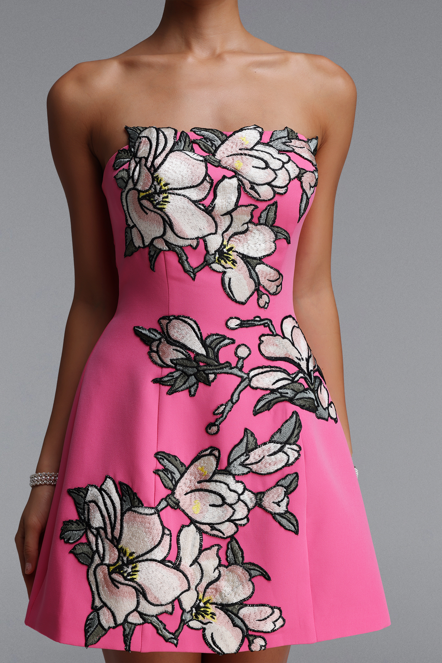 Zaria  Appliqué Floral Bustier Mini Dress