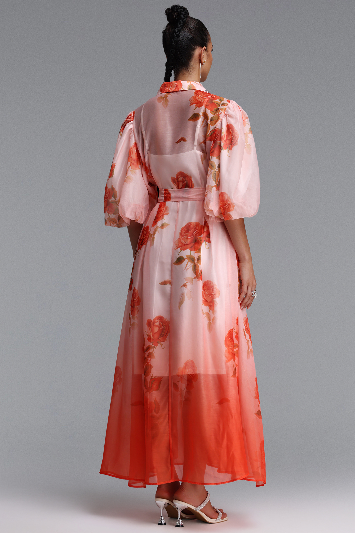 Thea Romantic Flowy Puff Sleeve Floral Print Woven Maxi Dress