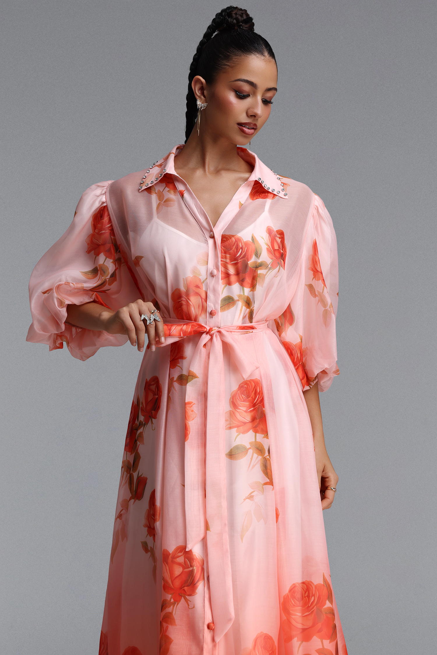 Thea Romantic Flowy Puff Sleeve Floral Print Woven Maxi Dress
