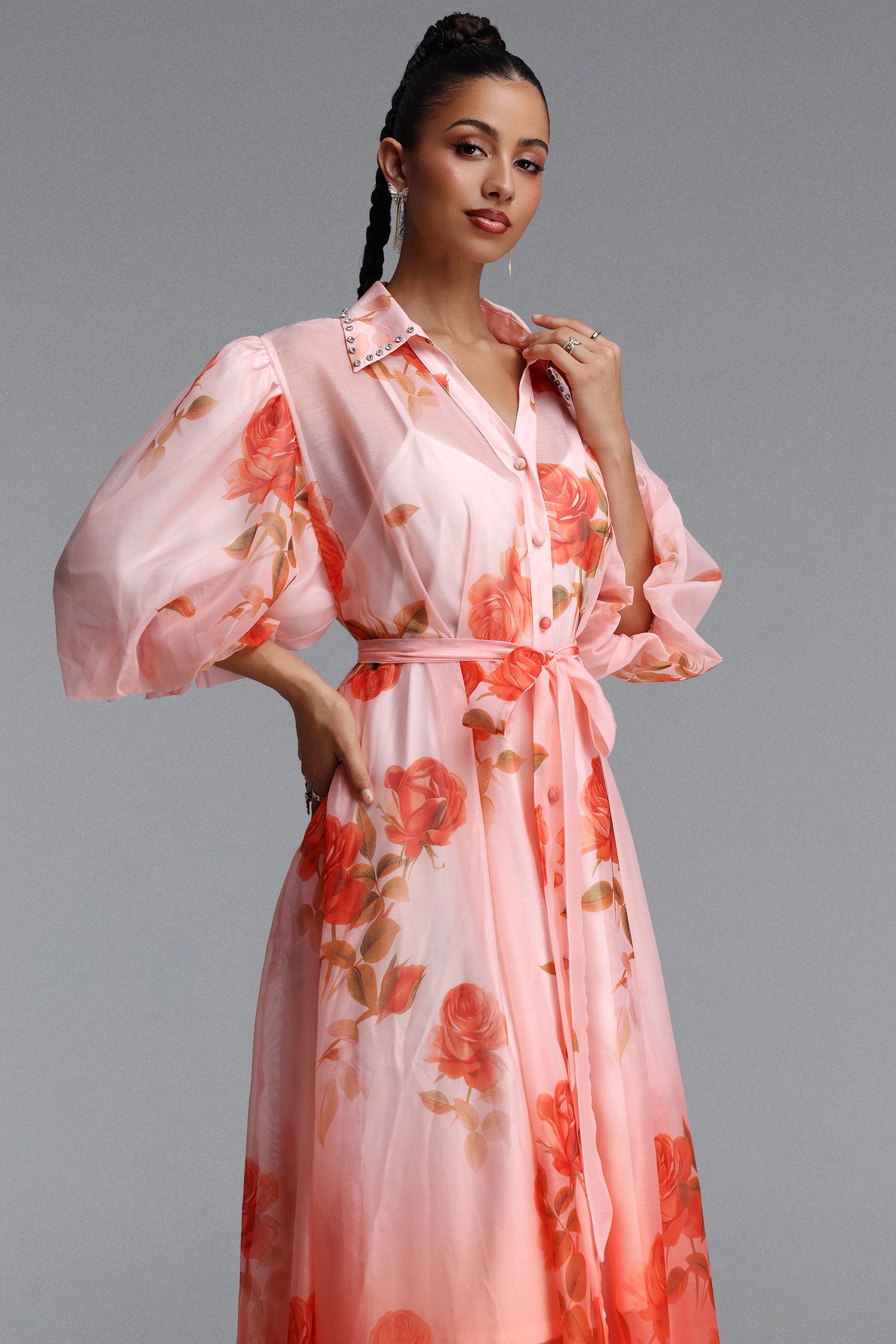 Thea Romantic Flowy Puff Sleeve Floral Print Woven Maxi Dress
